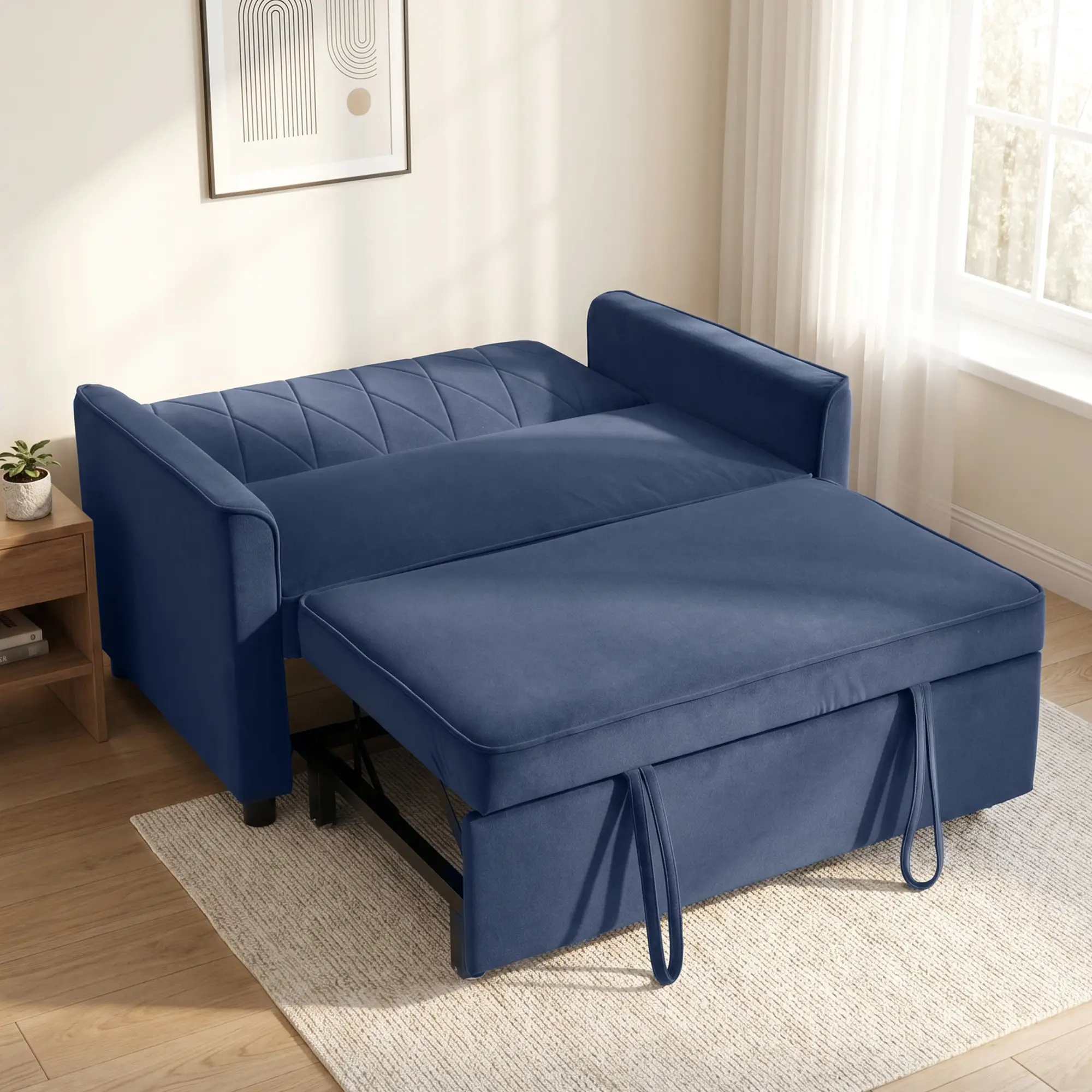2 Seater Velvet Sofa Bed 130 x 87 x 90cm - Dark Blue - 8