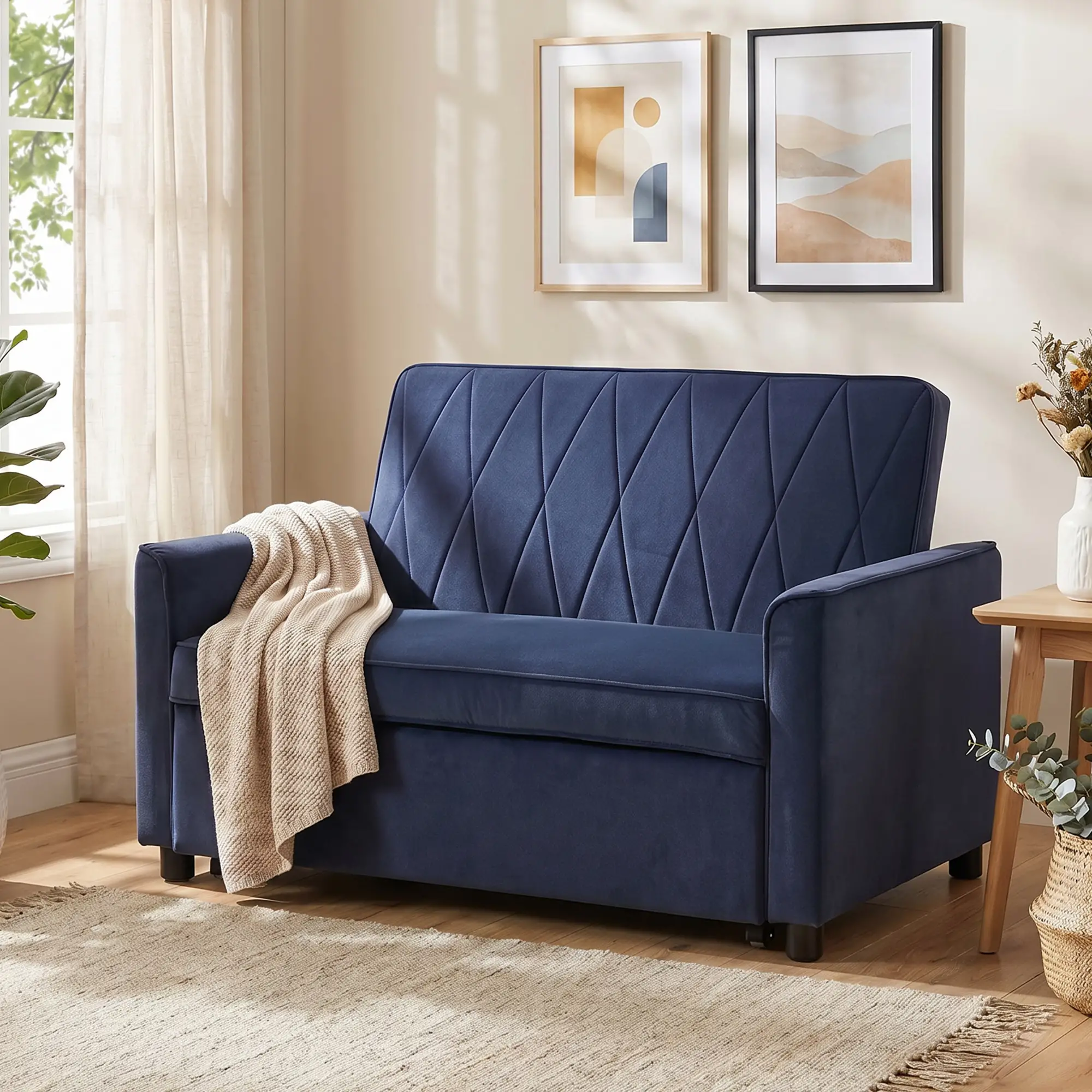 2 Seater Velvet Sofa Bed 130 x 87 x 90cm - Dark Blue - 14