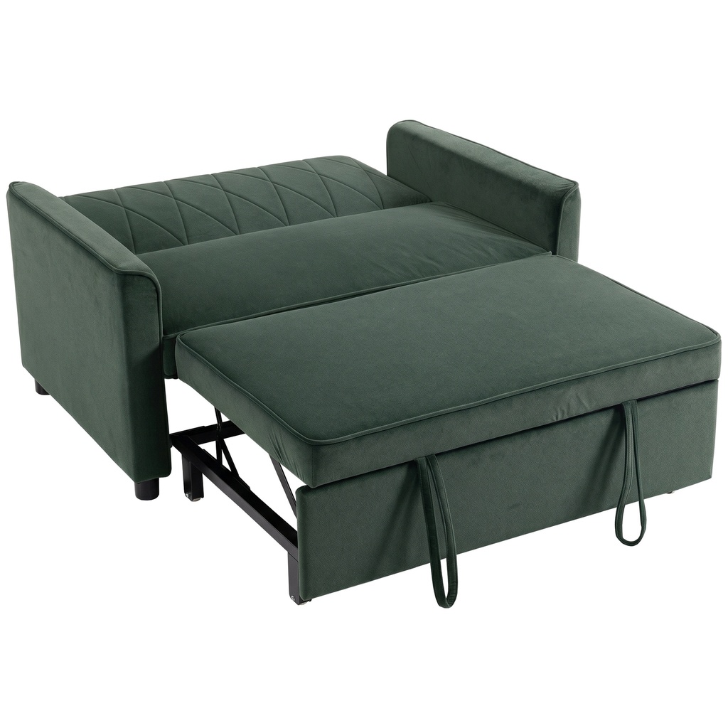 2 Seater Velvet Sofa Bed 130 x 87 x 90cm - Dark Green - 1