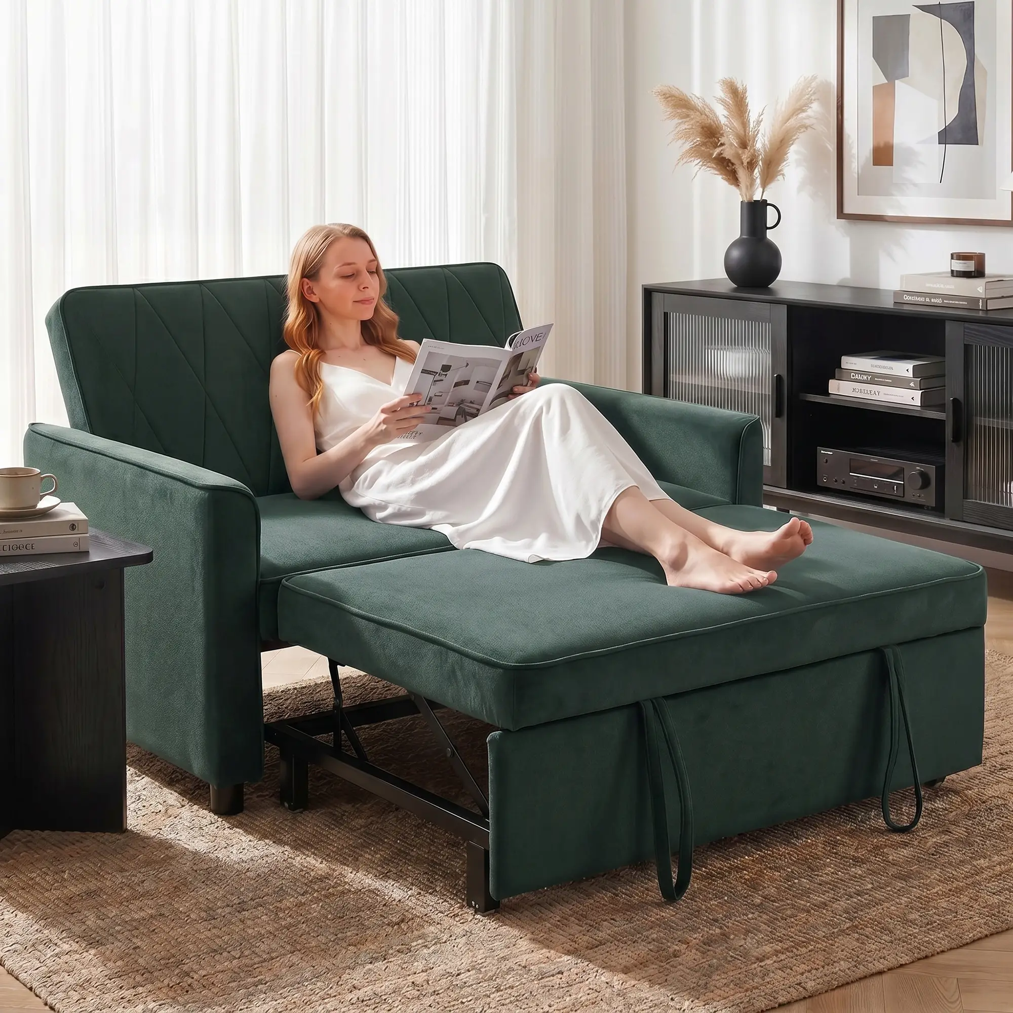 2 Seater Velvet Sofa Bed 130 x 87 x 90cm - Dark Green - 2