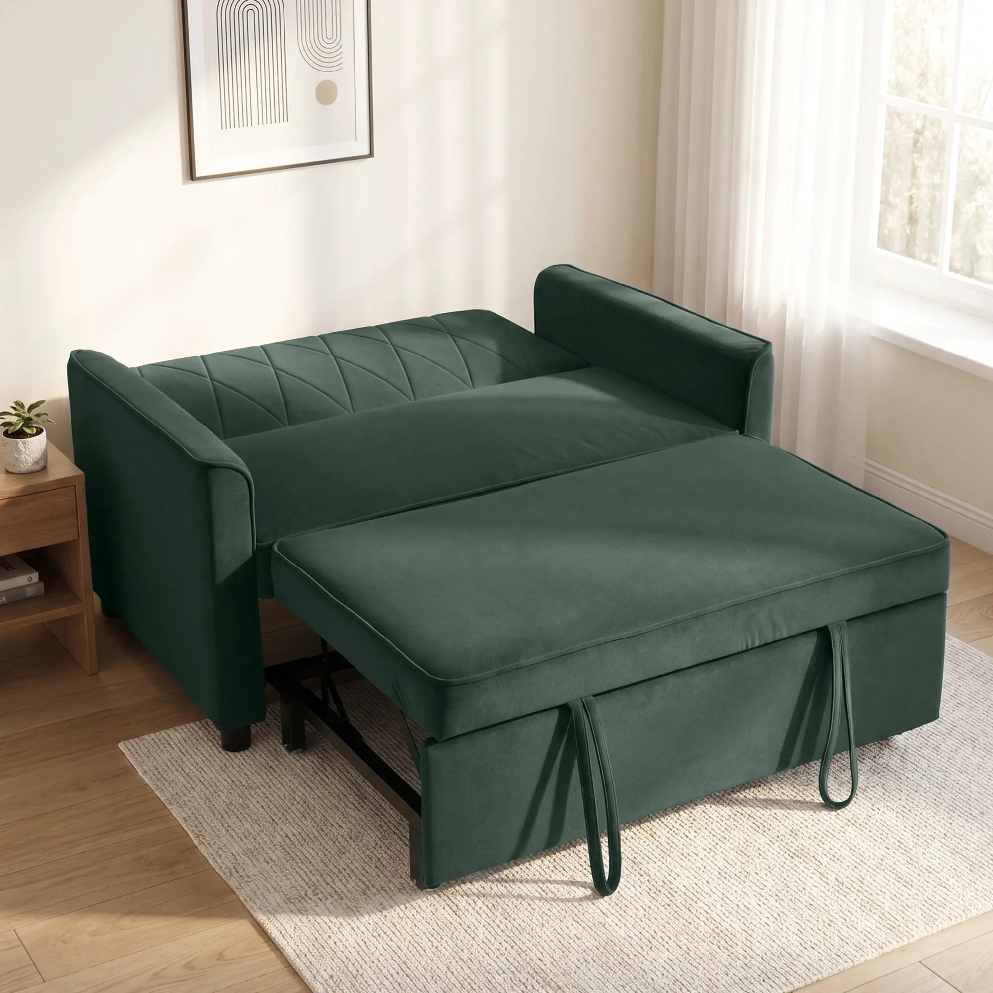 2 Seater Velvet Sofa Bed 130 x 87 x 90cm - Dark Green - 8
