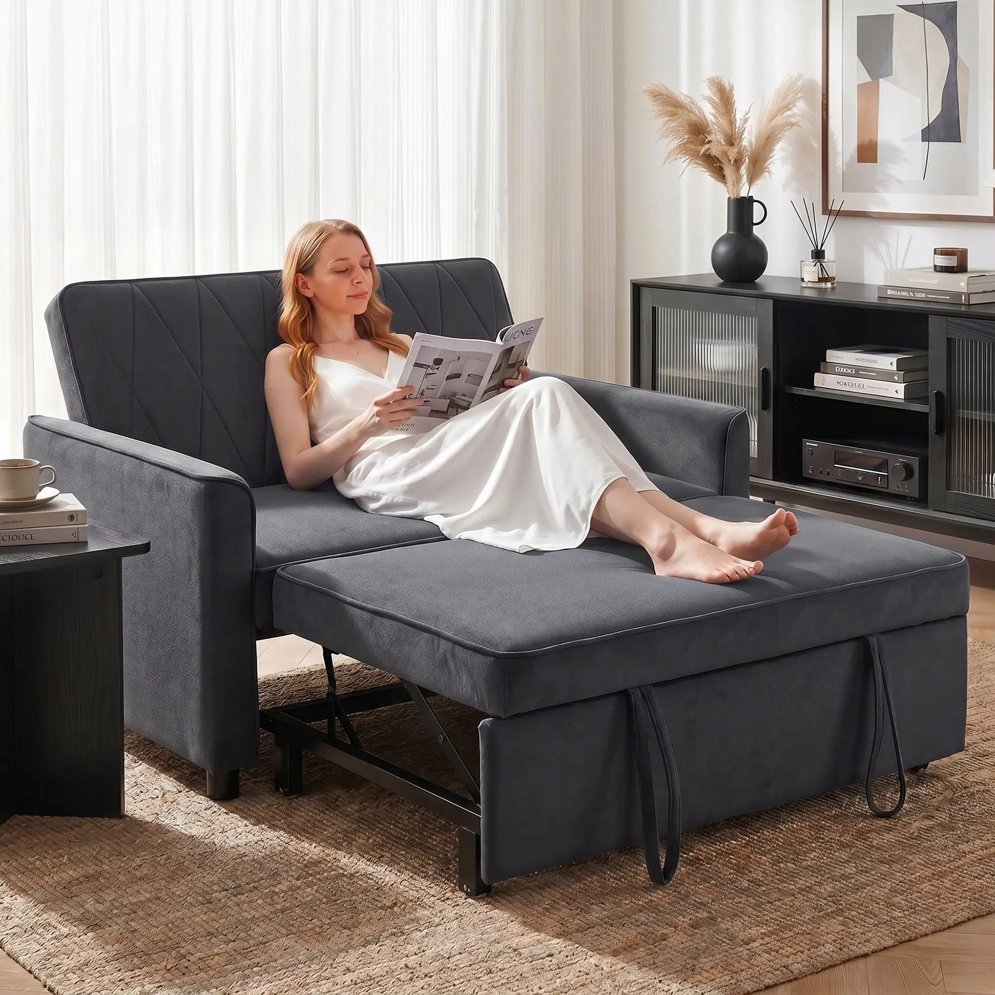 2 Seater Velvet Sofa Bed 130 x 87 x 90cm - Dark Grey - 2