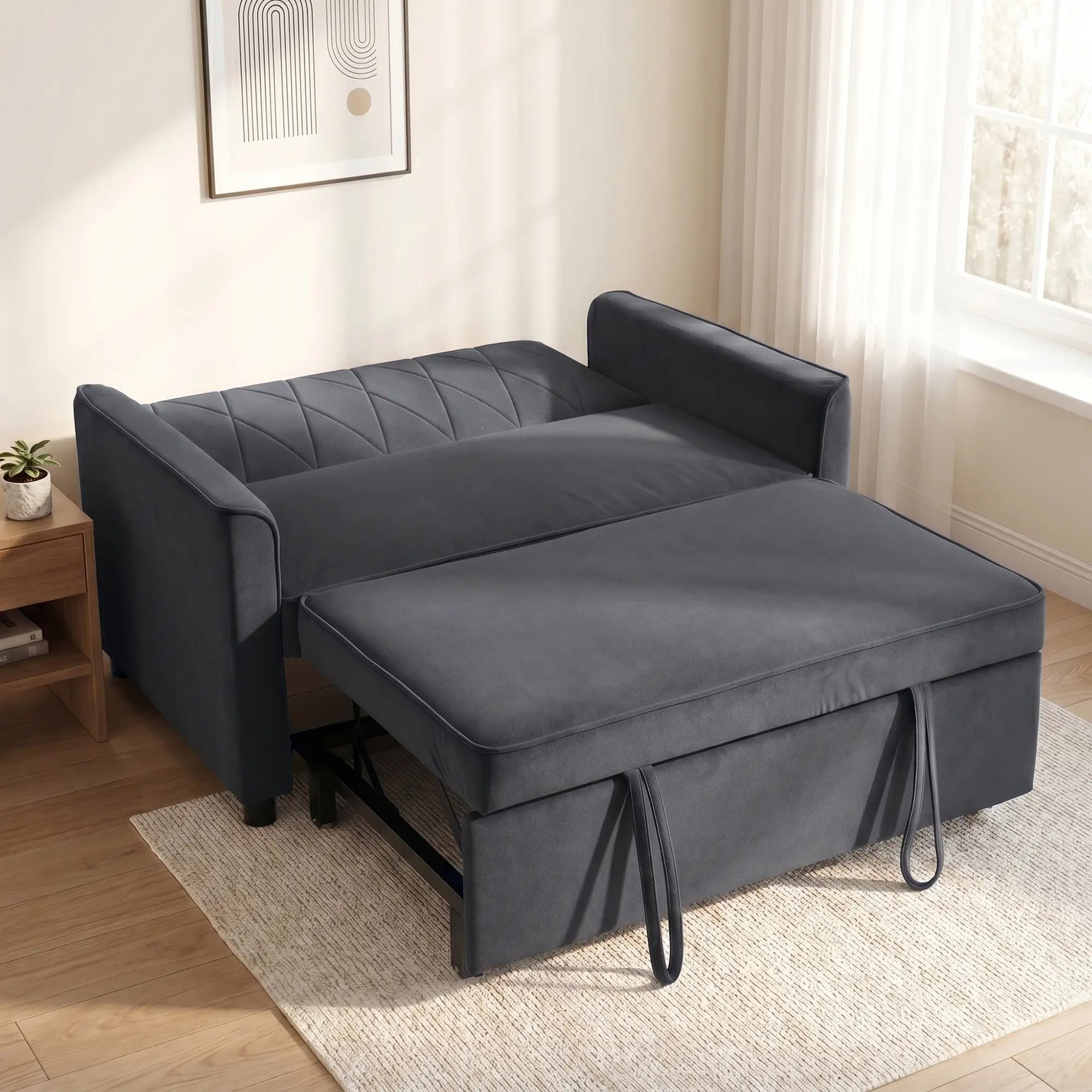 2 Seater Velvet Sofa Bed 130 x 87 x 90cm - Dark Grey - 8