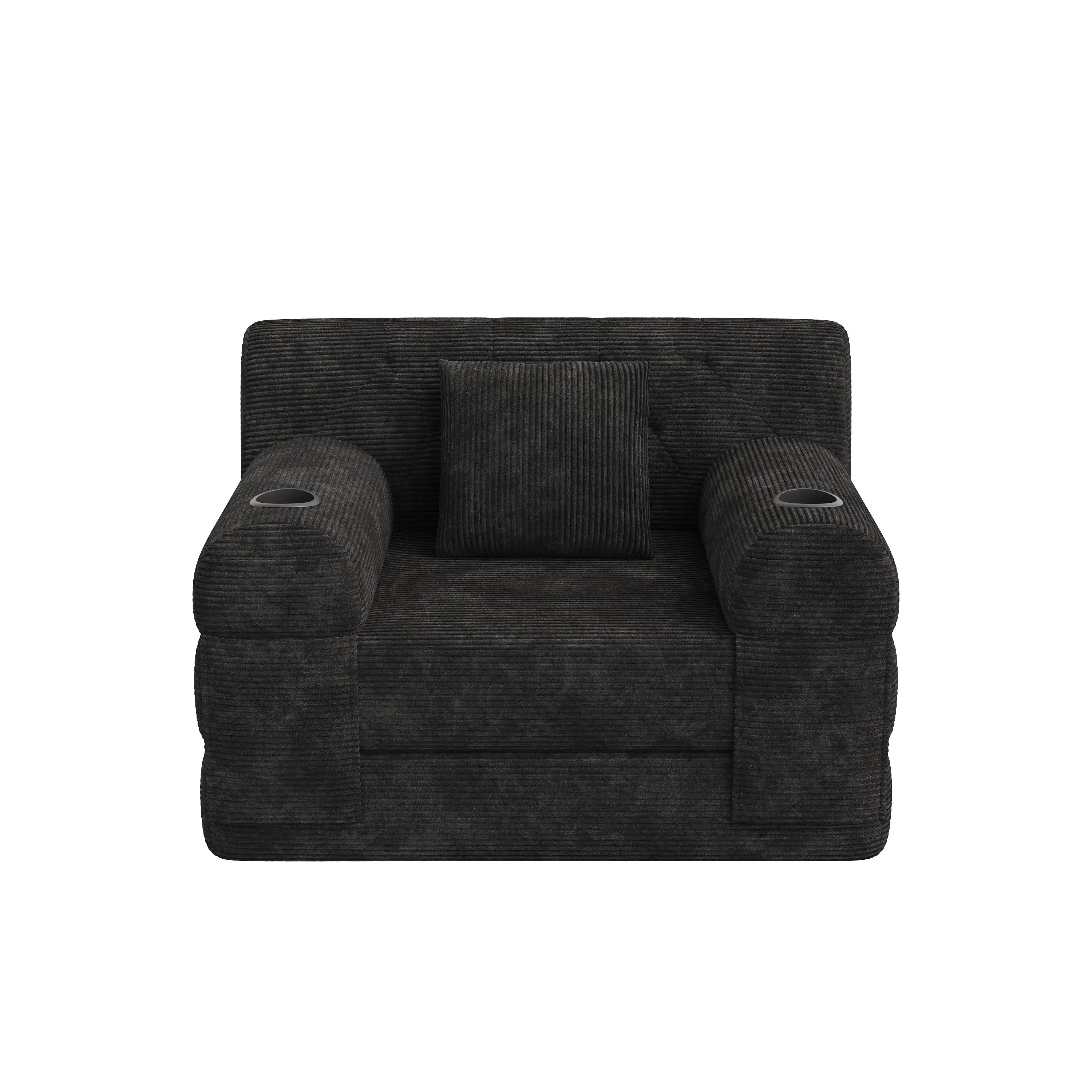 1 Seater Corduroy Sofa Bed 107 x 80 x 81cm - Black - 2