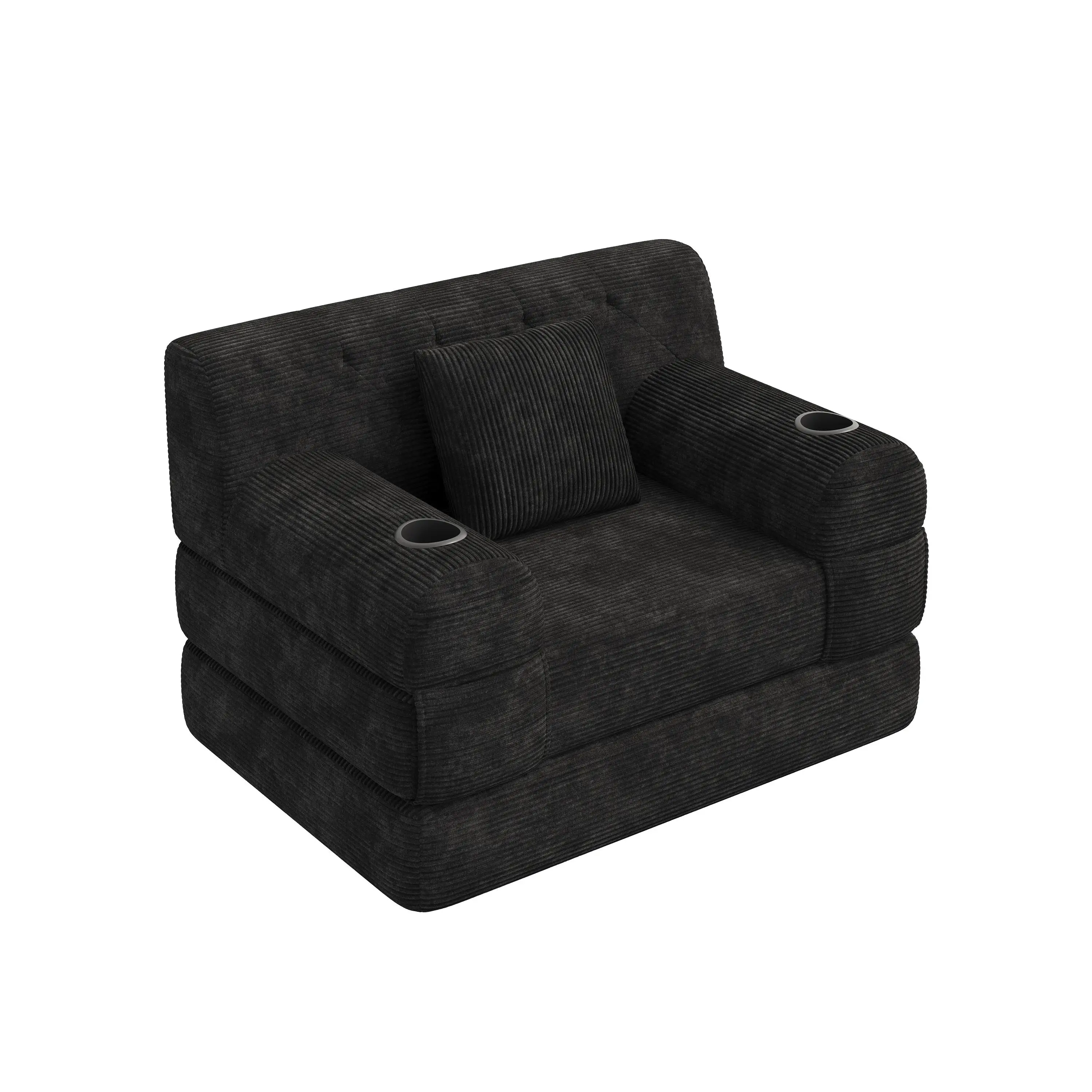 1 Seater Corduroy Sofa Bed 107 x 80 x 81cm - Black - 10