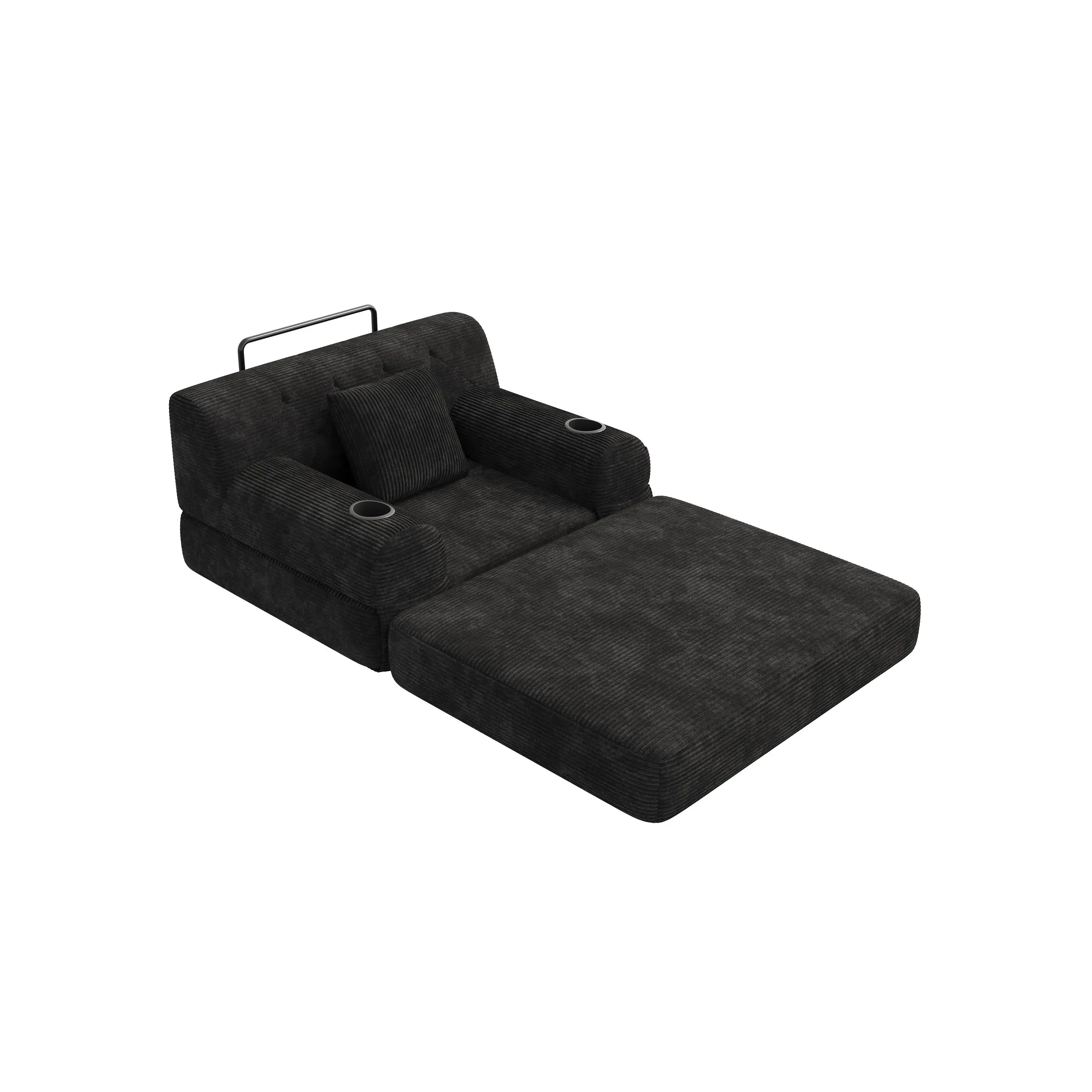 1 Seater Corduroy Sofa Bed 107 x 80 x 81cm - Black - 11