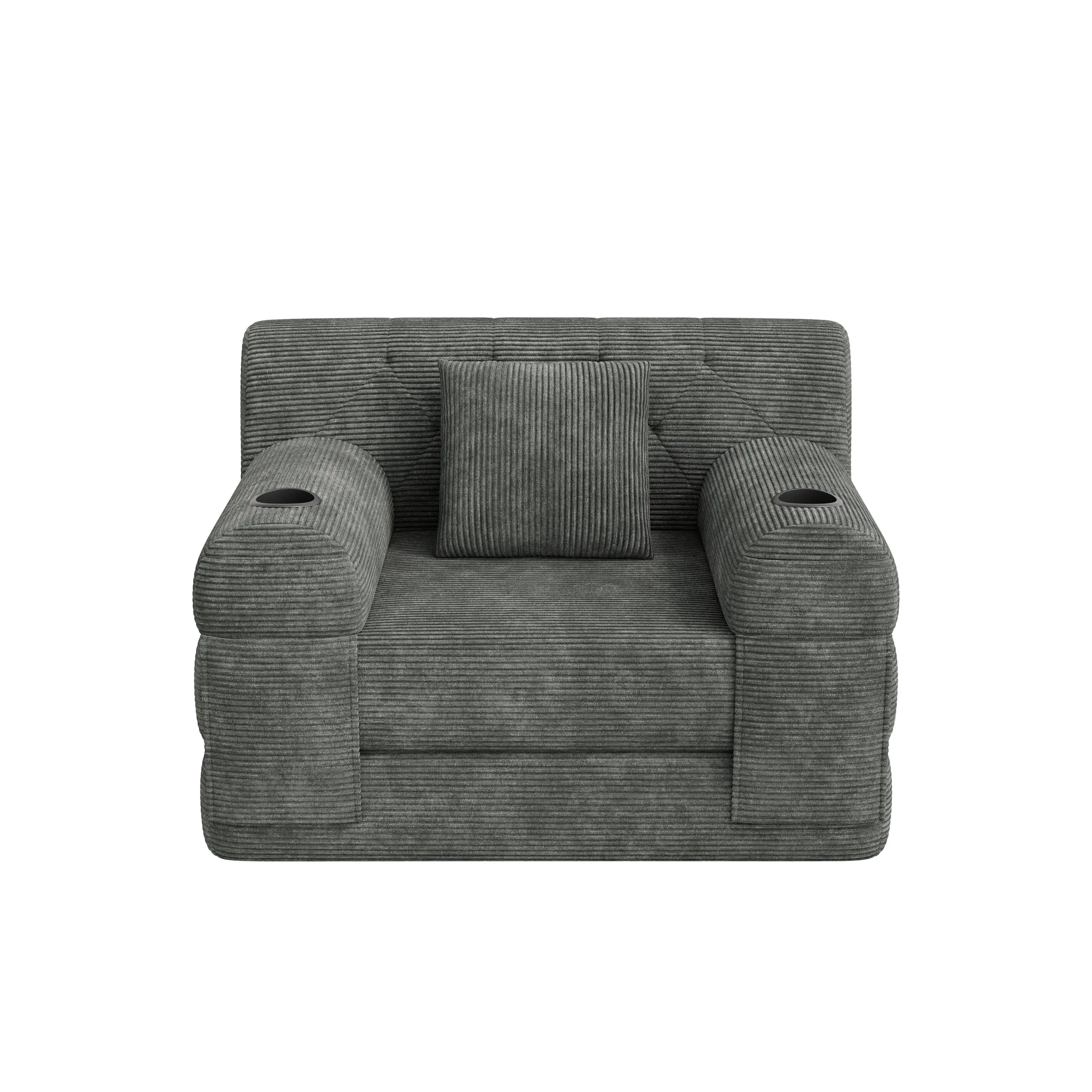 1 Seater Corduroy Sofa Bed 107 x 80 x 81cm - Dark Grey - 2