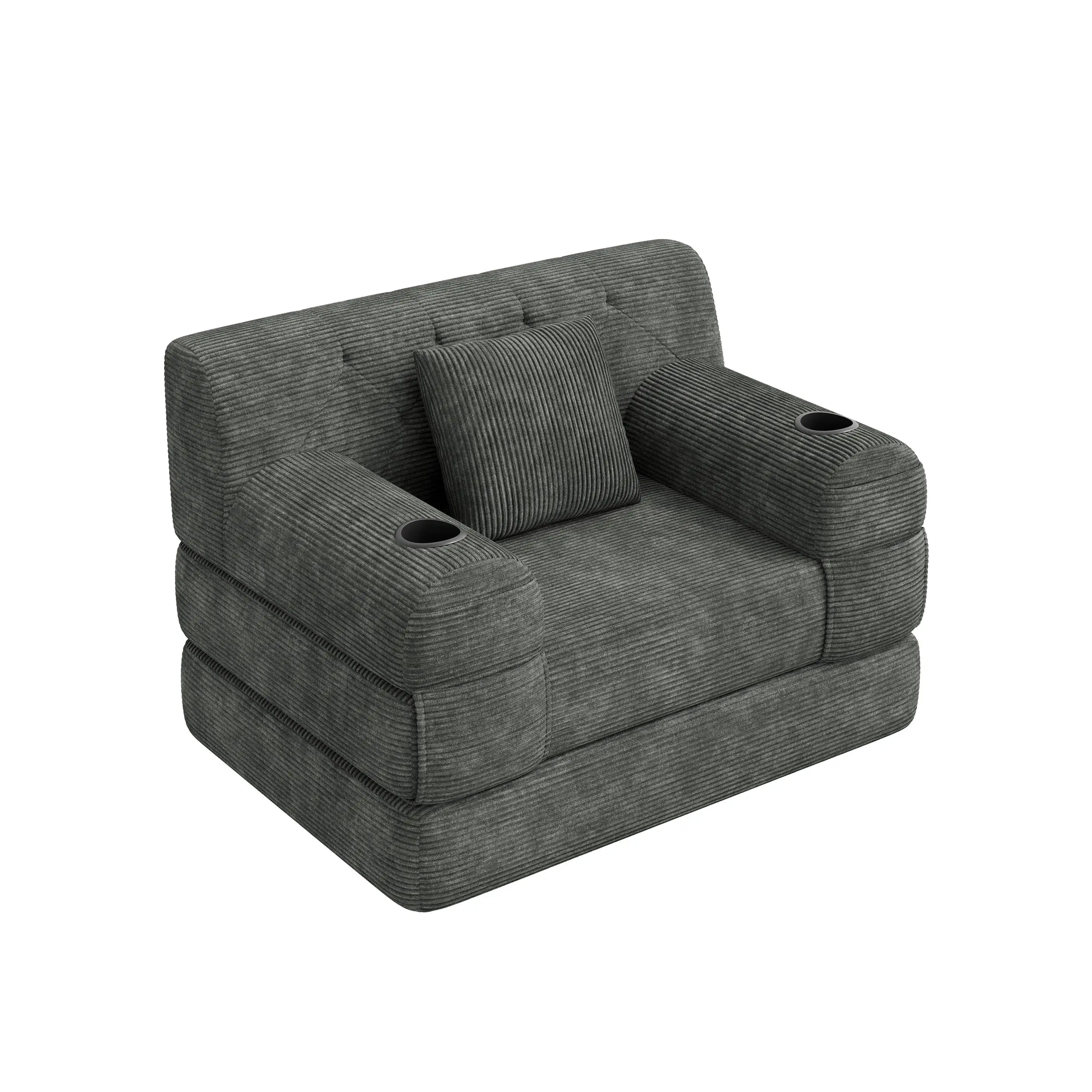 1 Seater Corduroy Sofa Bed 107 x 80 x 81cm - Dark Grey - 10