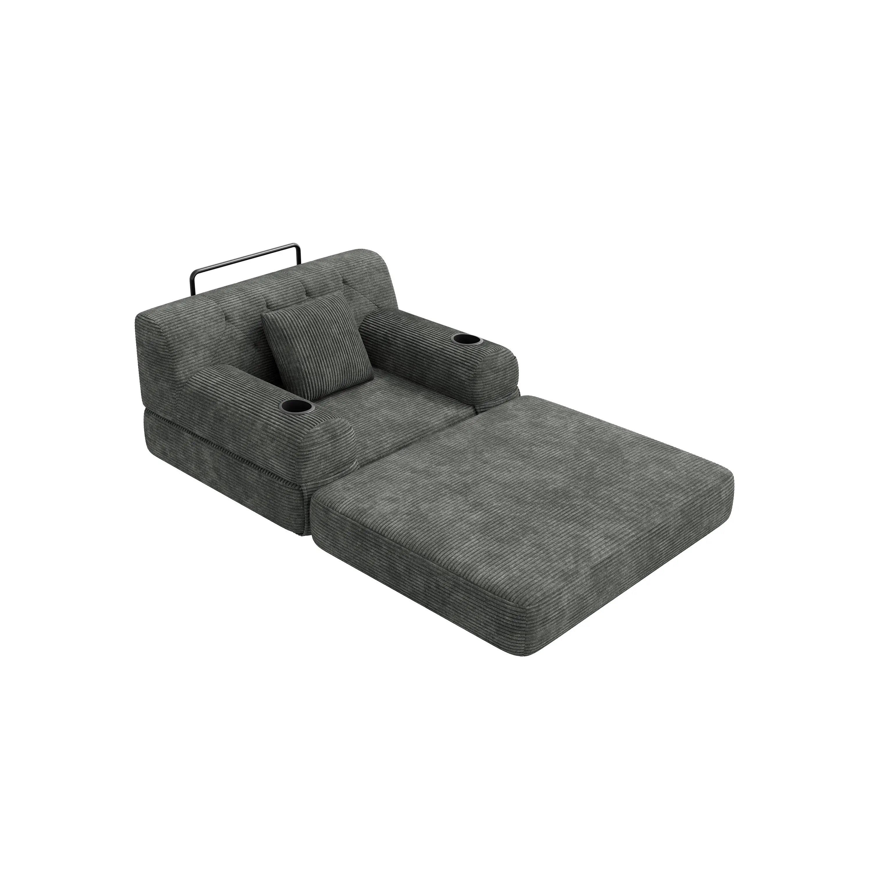1 Seater Corduroy Sofa Bed 107 x 80 x 81cm - Dark Grey - 11