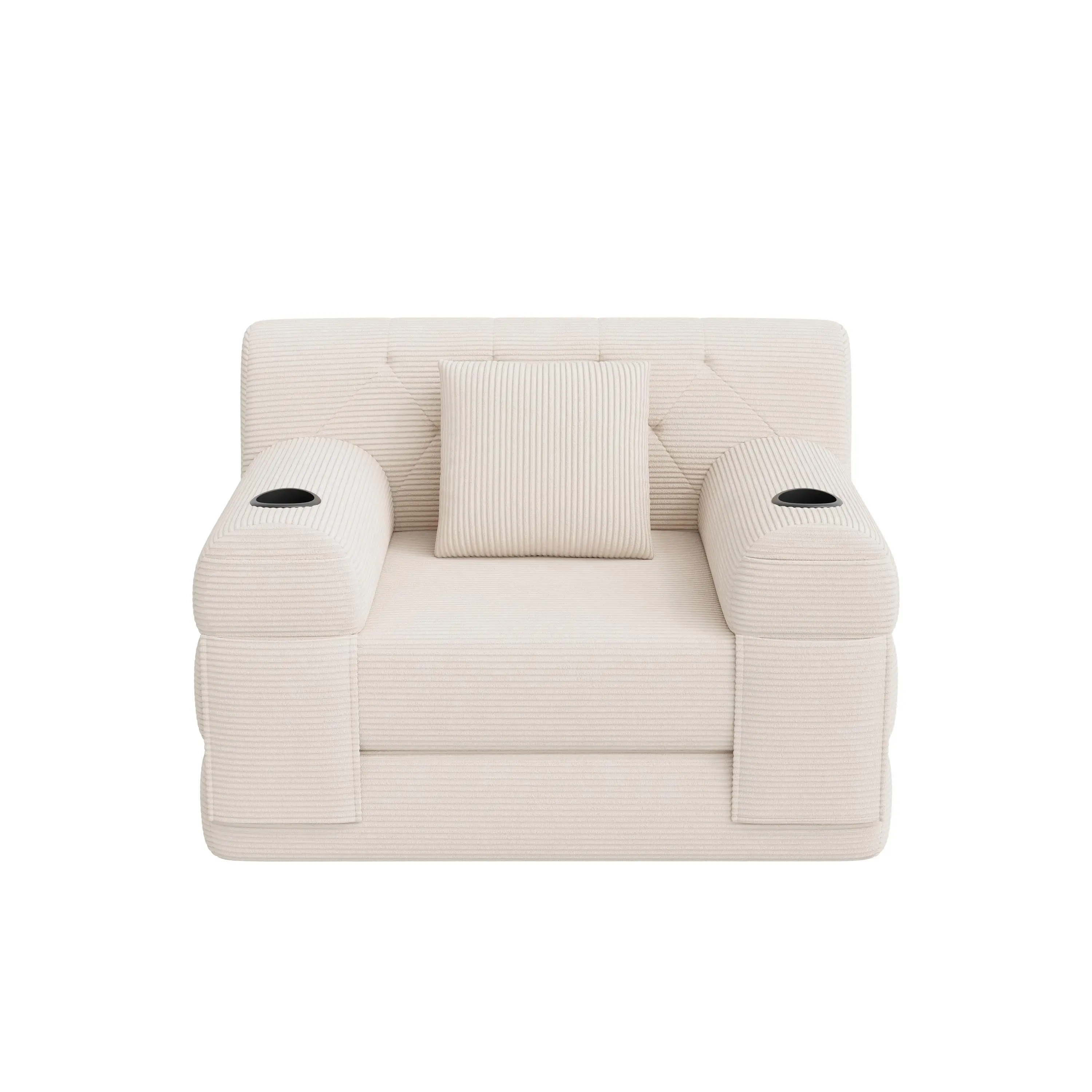 1 Seater Corduroy Sofa Bed 107 x 80 x 81cm - Beige - 2