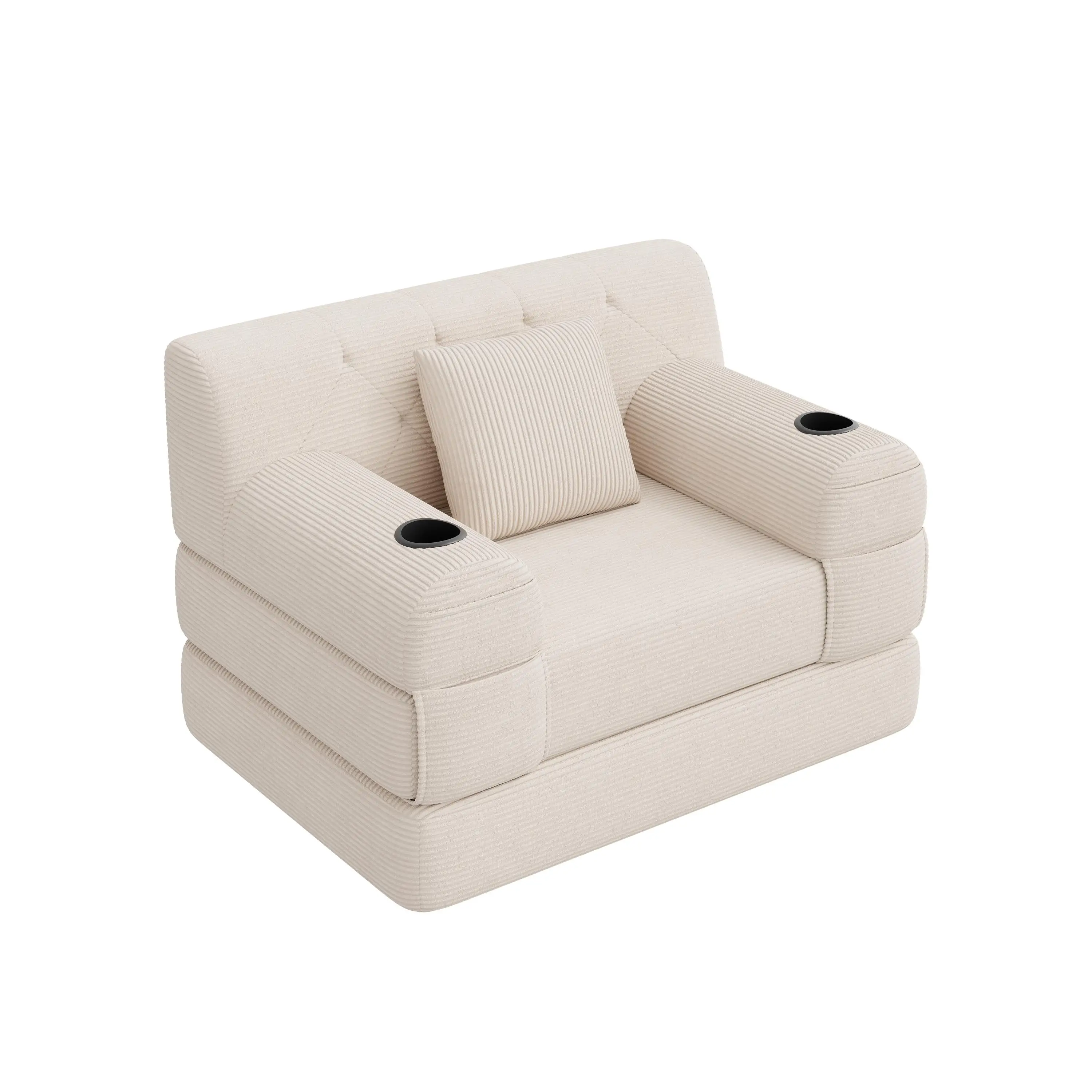 1 Seater Corduroy Sofa Bed 107 x 80 x 81cm - Beige - 10