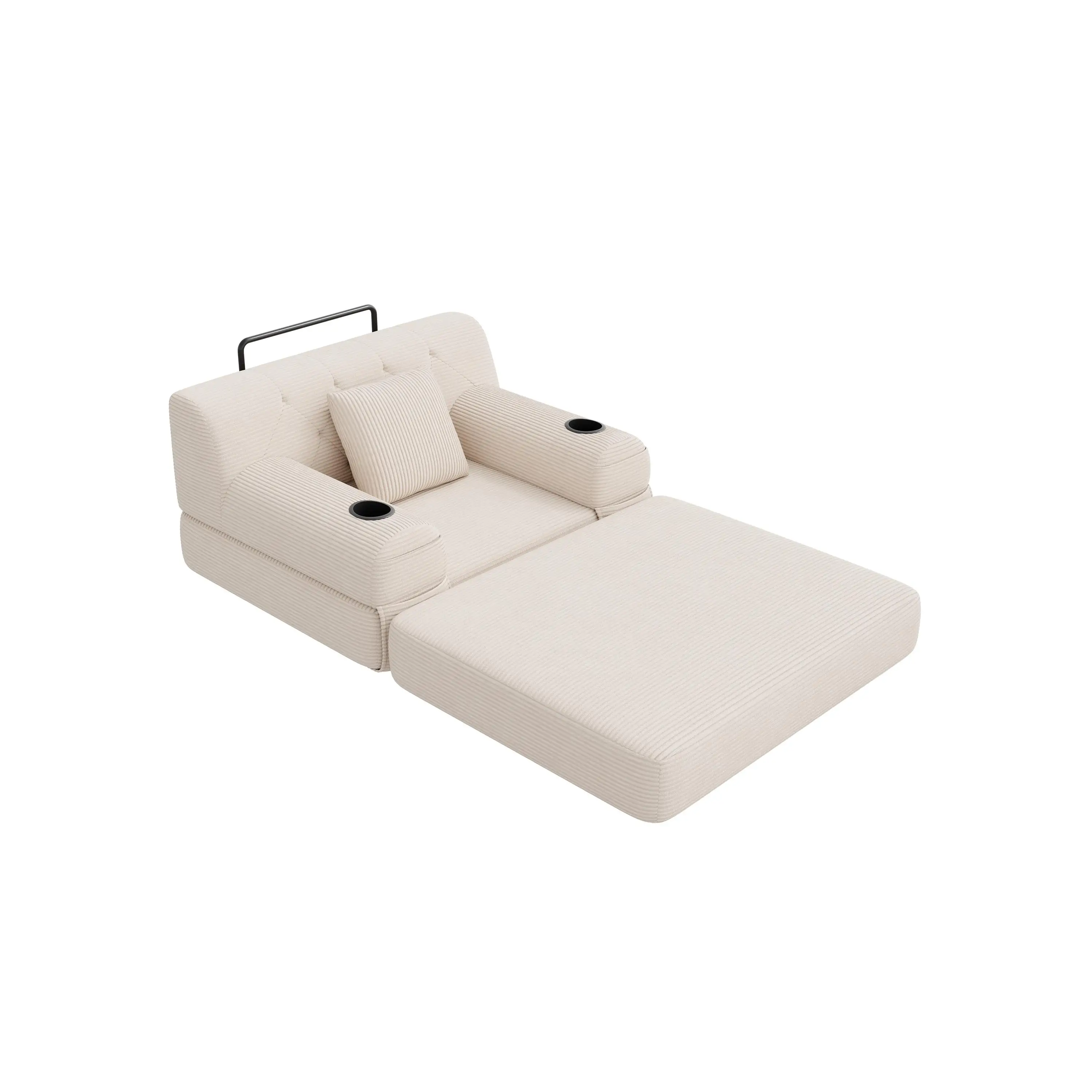 1 Seater Corduroy Sofa Bed 107 x 80 x 81cm - Beige - 11