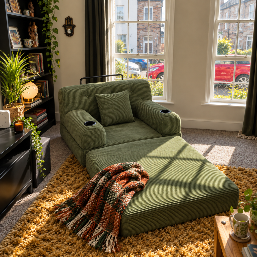 1 Seater Corduroy Sofa Bed 107 x 80 x 81cm - Green - 1