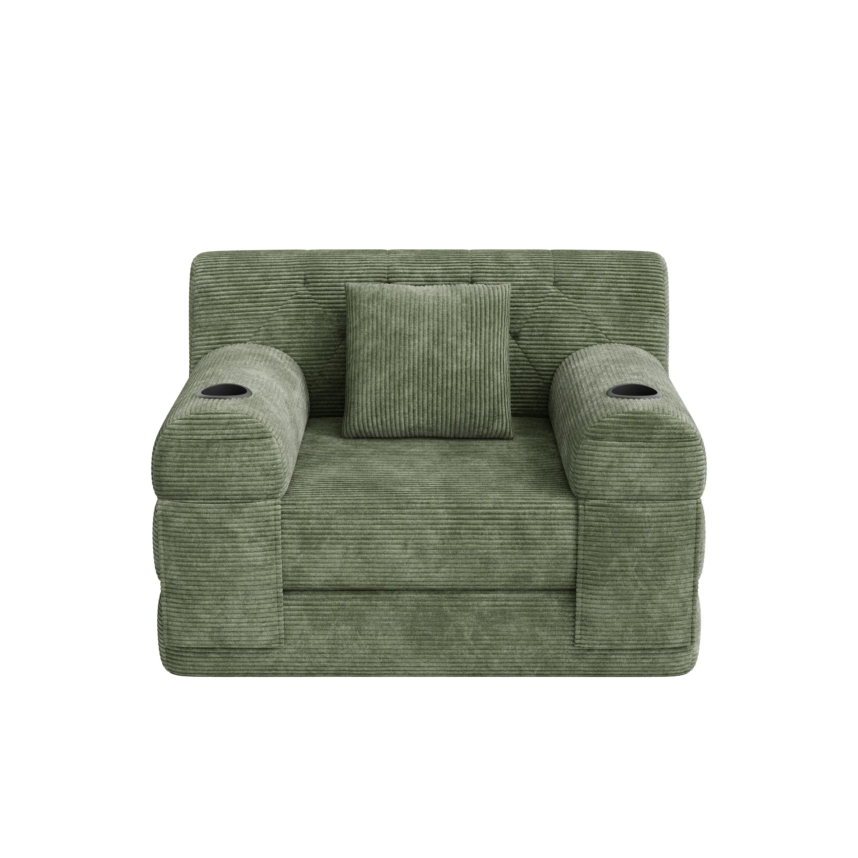 1 Seater Corduroy Sofa Bed 107 x 80 x 81cm - Green - 2