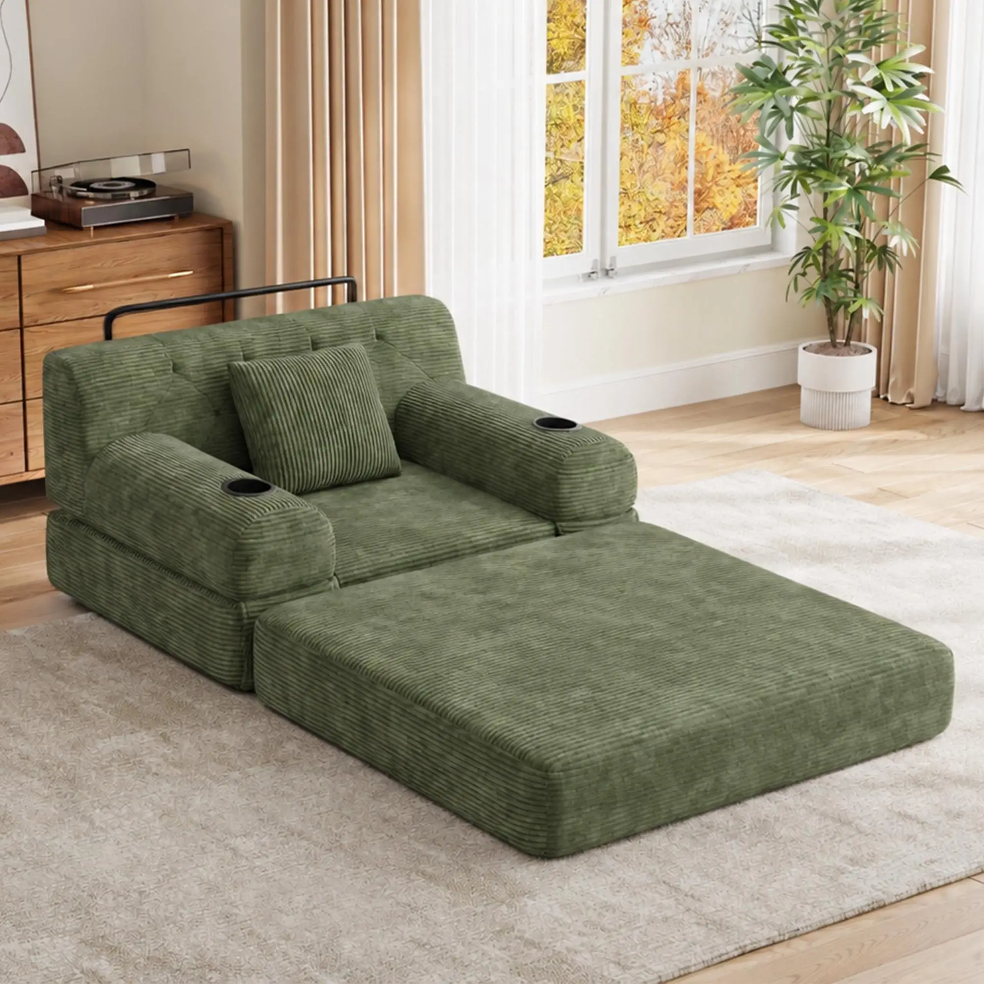 1 Seater Corduroy Sofa Bed 107 x 80 x 81cm - Green - 10
