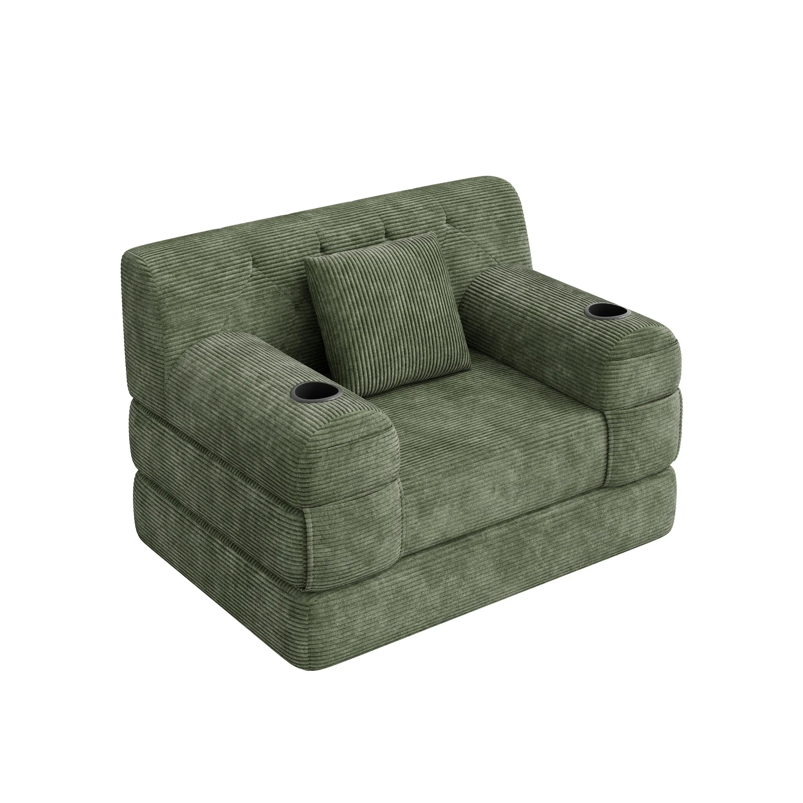 1 Seater Corduroy Sofa Bed 107 x 80 x 81cm - Green - 11