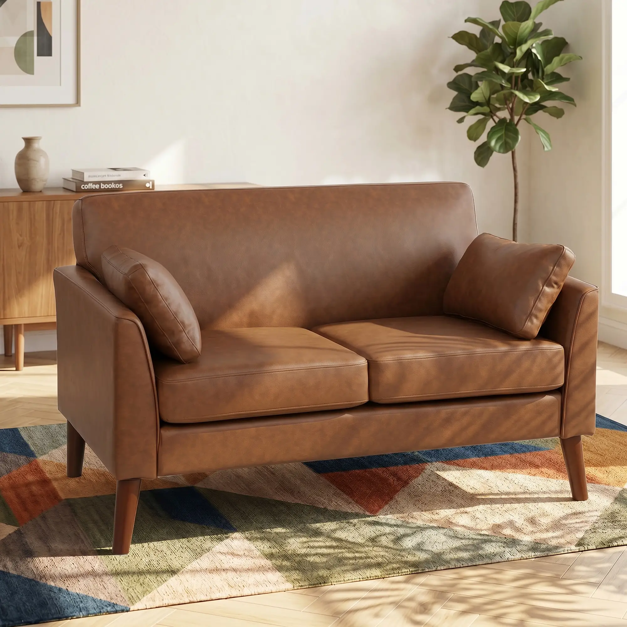 2 Seater Faux Leather Sofa 132 x 74 x 79cm - Brown - 2