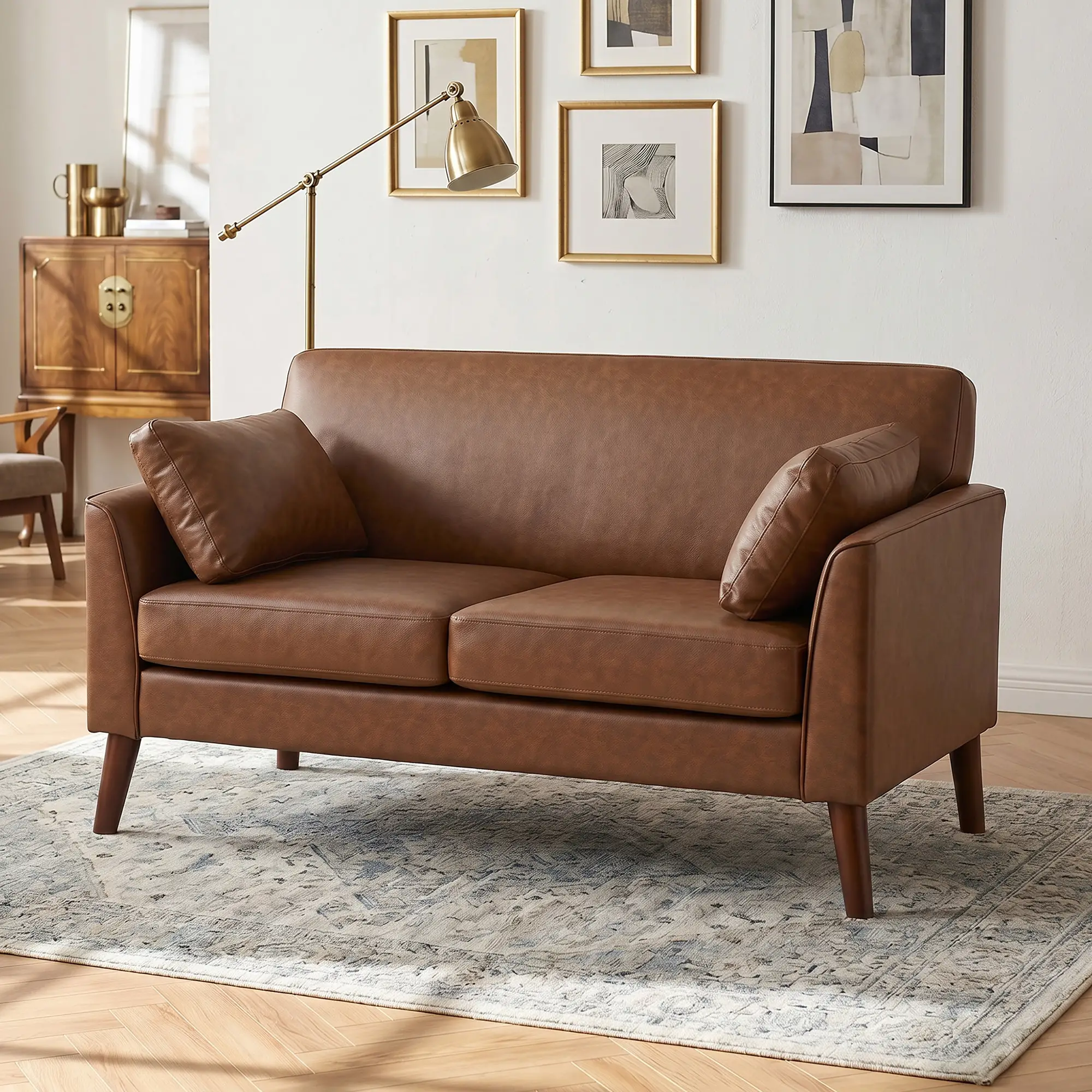 2 Seater Faux Leather Sofa 132 x 74 x 79cm - Brown - 13