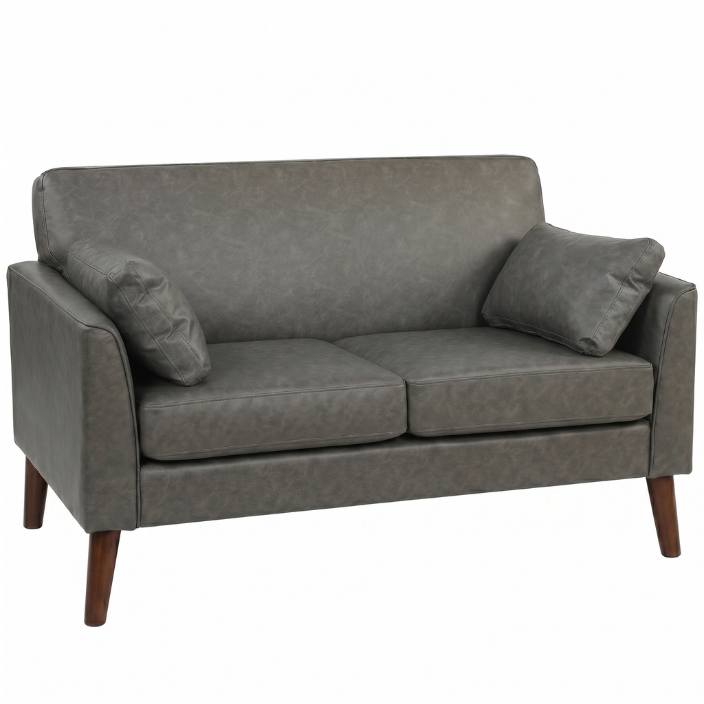 2 Seater Faux Leather Sofa 132 x 74 x 79cm - Grey - 1