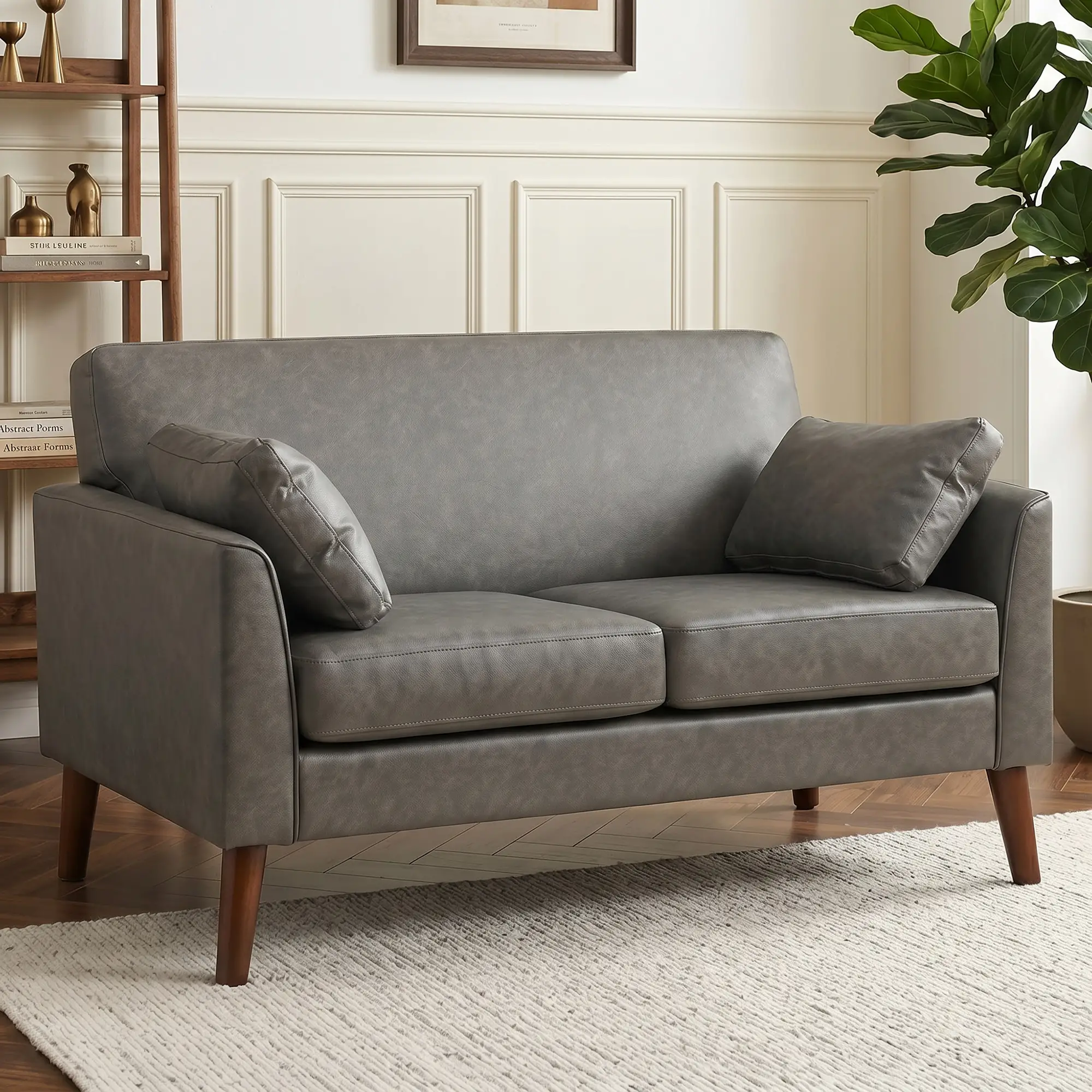 2 Seater Faux Leather Sofa 132 x 74 x 79cm - Grey - 2