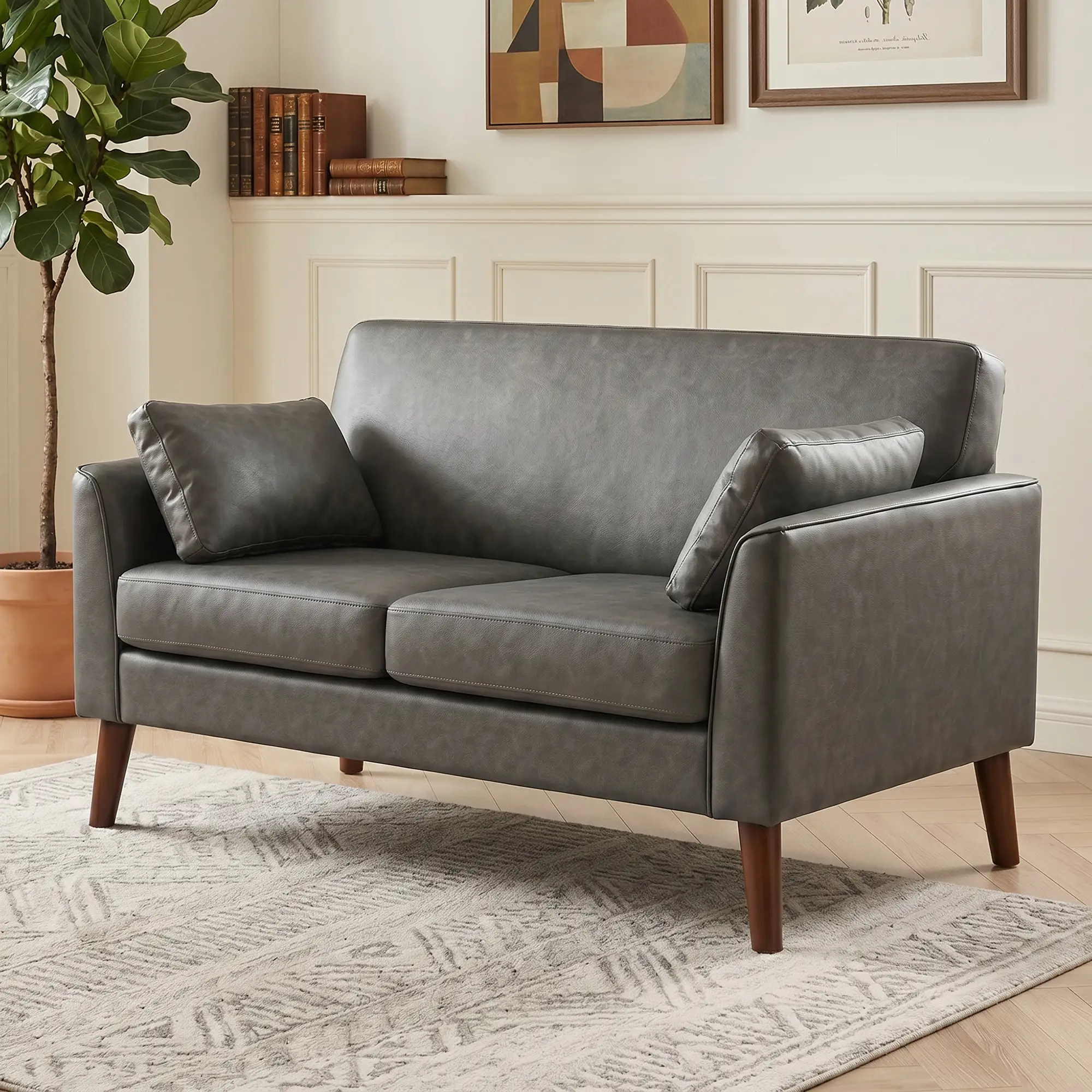 2 Seater Faux Leather Sofa 132 x 74 x 79cm - Grey - 13