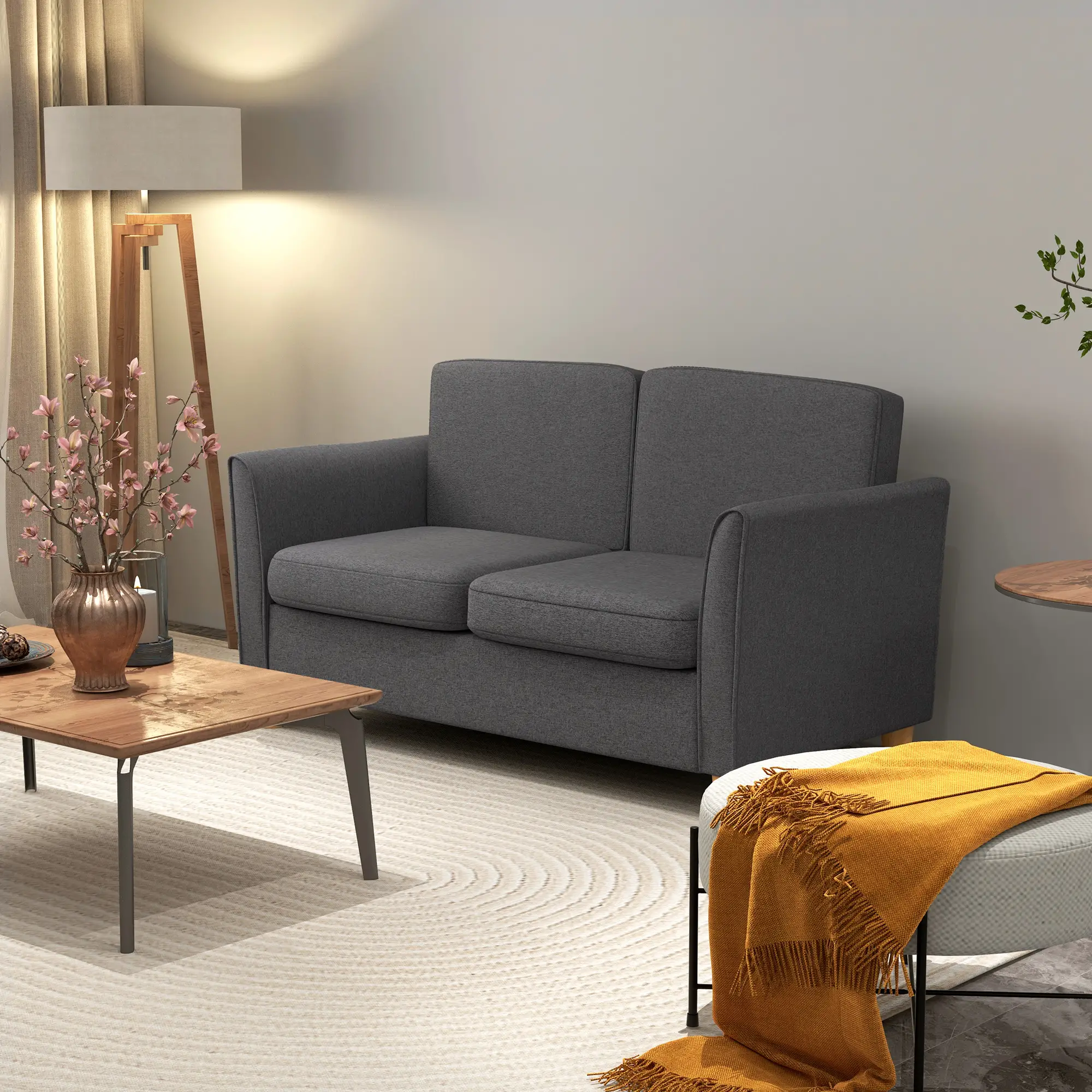 2 Seater Linen Sofa 141 x 70 x 78cm - Dark Grey - 2