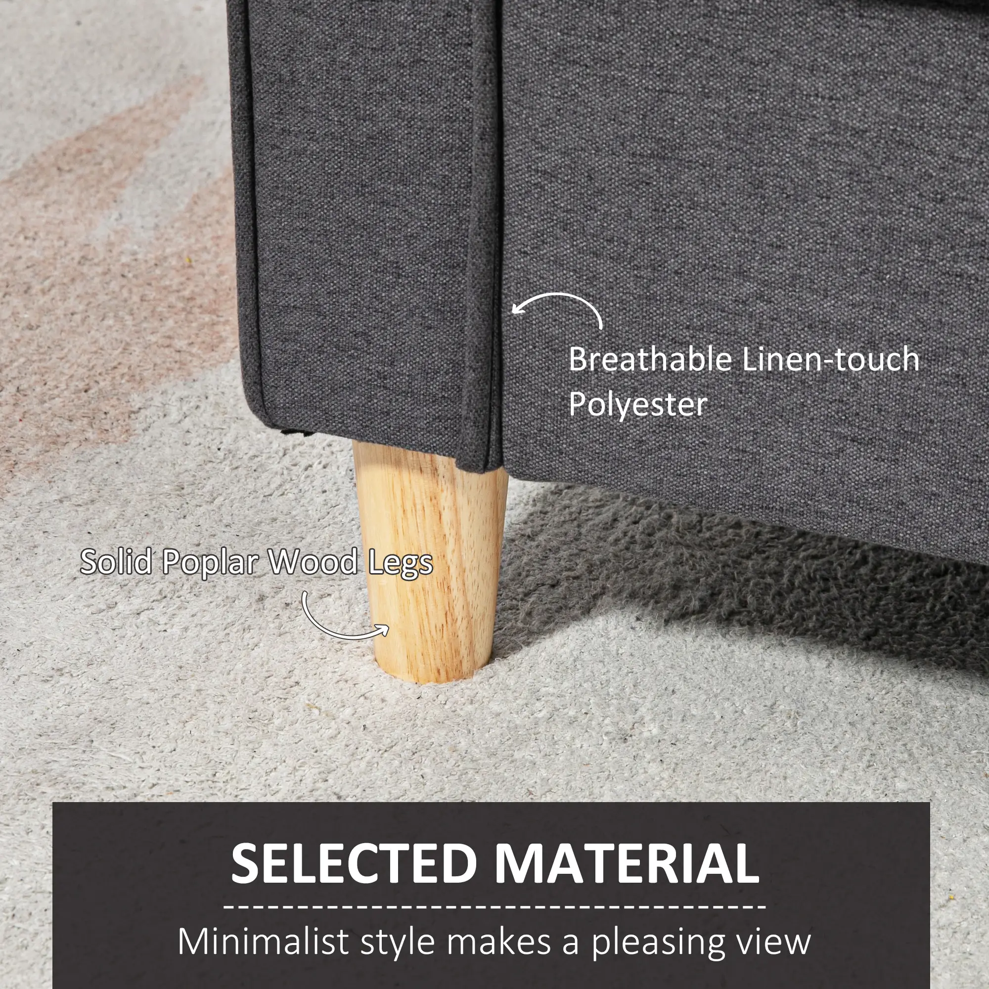 2 Seater Linen Sofa 141 x 70 x 78cm - Dark Grey - 5