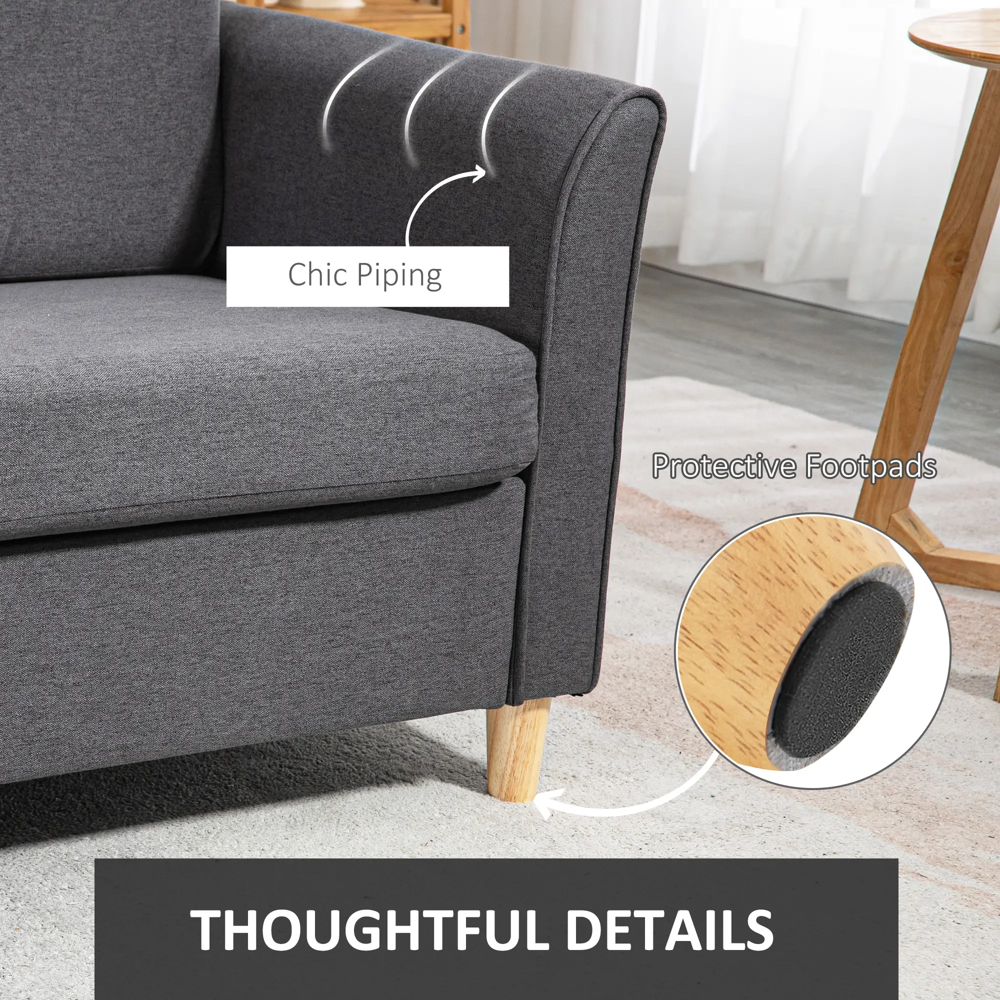 2 Seater Linen Sofa 141 x 70 x 78cm - Dark Grey - 6