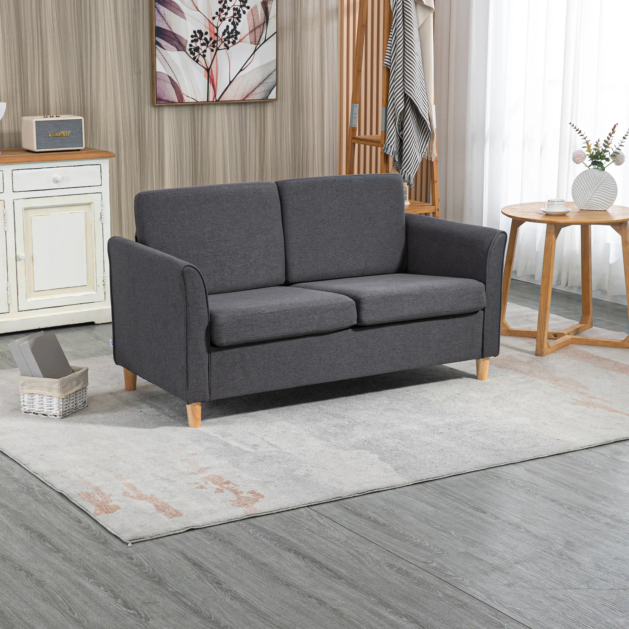 2 Seater Linen Sofa 141 x 70 x 78cm - Dark Grey - 10