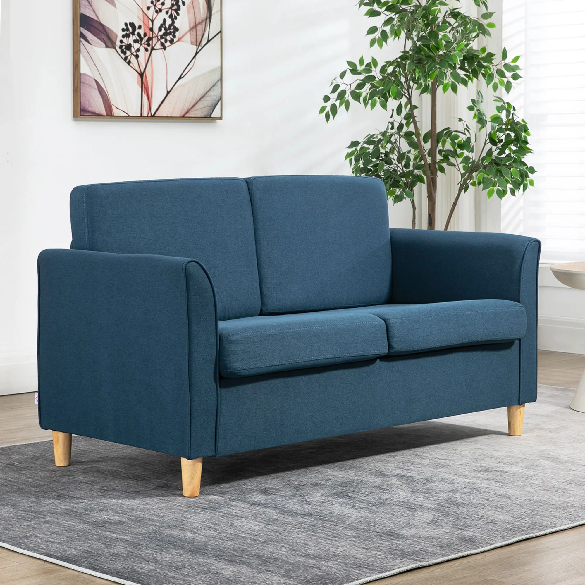 2 Seater Linen Sofa 141 x 70 x 78cm - Blue - 2