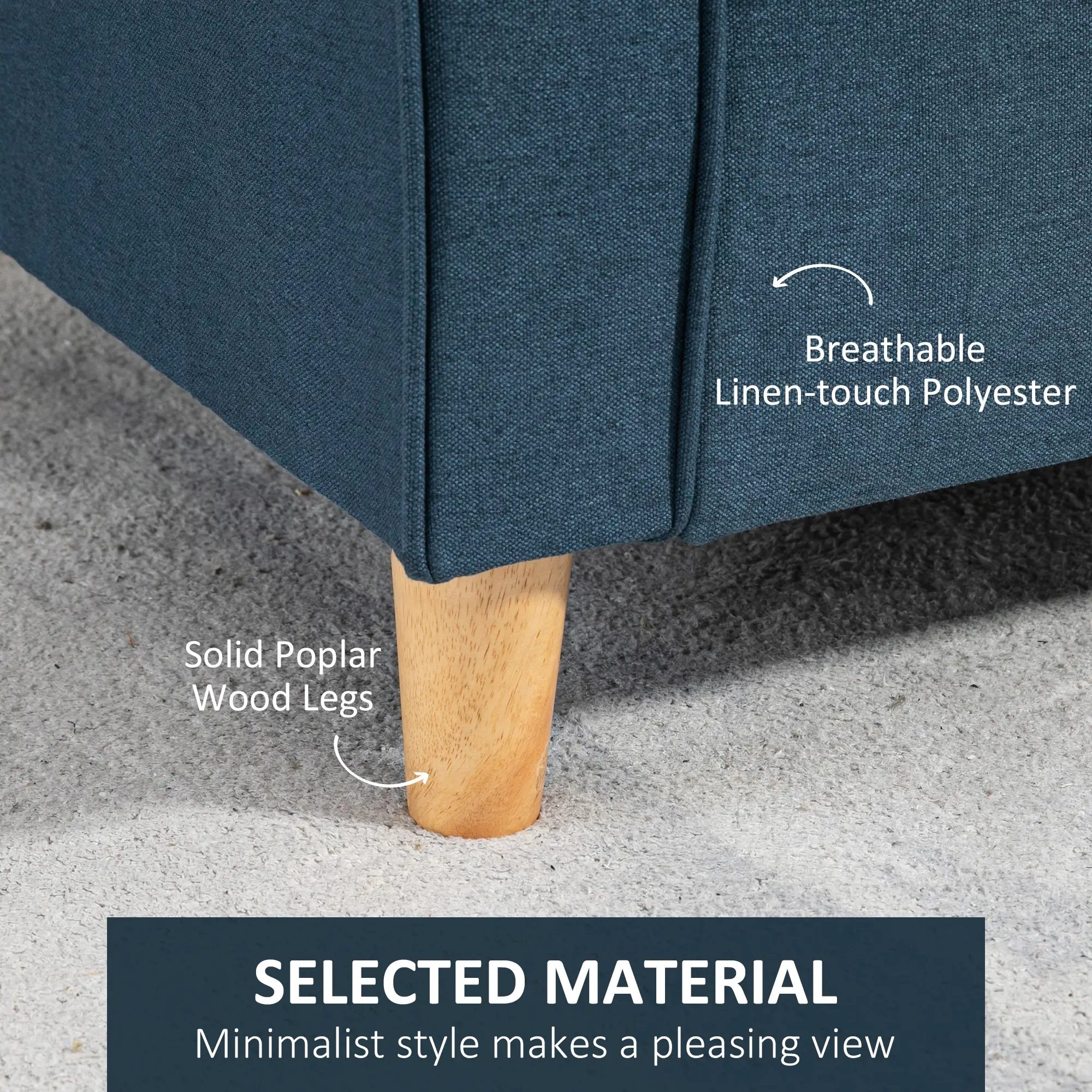 2 Seater Linen Sofa 141 x 70 x 78cm - Blue - 5