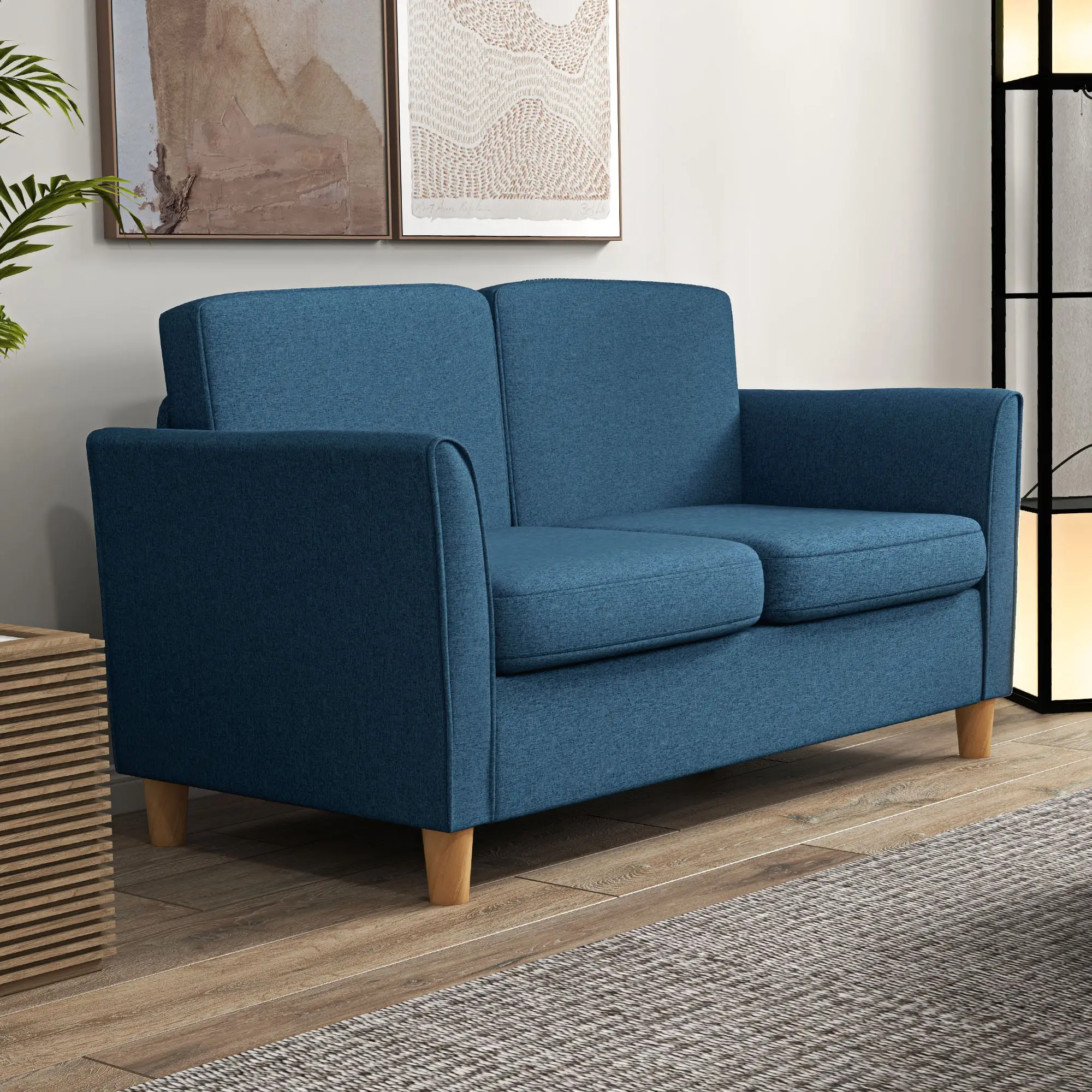 2 Seater Linen Sofa 141 x 70 x 78cm - Blue - 7