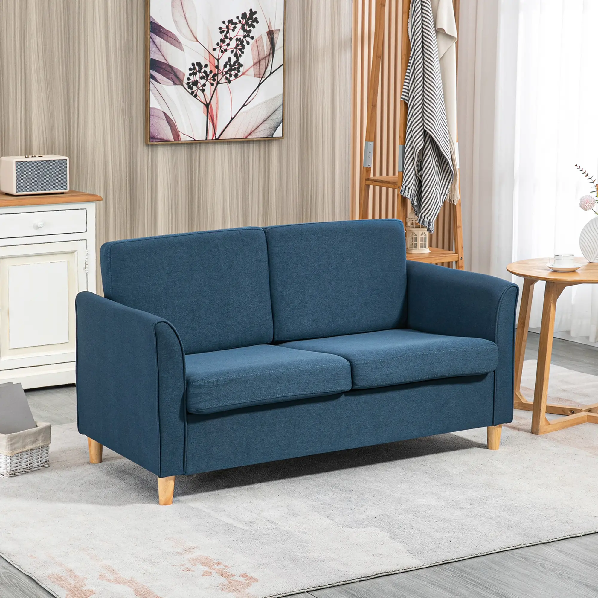 2 Seater Linen Sofa 141 x 70 x 78cm - Blue - 10
