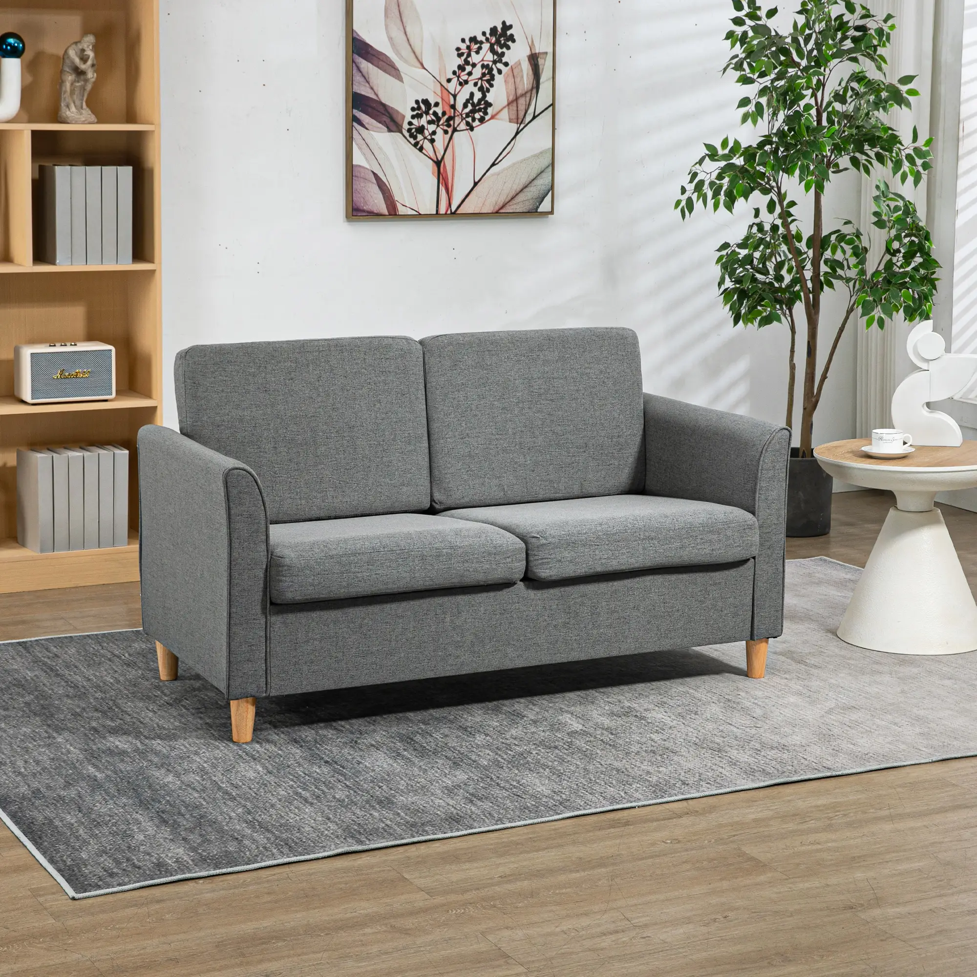 2 Seater Linen Sofa 141 x 70 x 78cm - Grey - 2