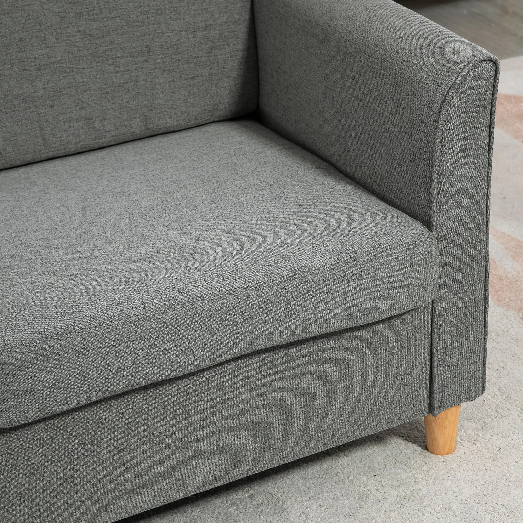 2 Seater Linen Sofa 141 x 70 x 78cm - Grey - 8