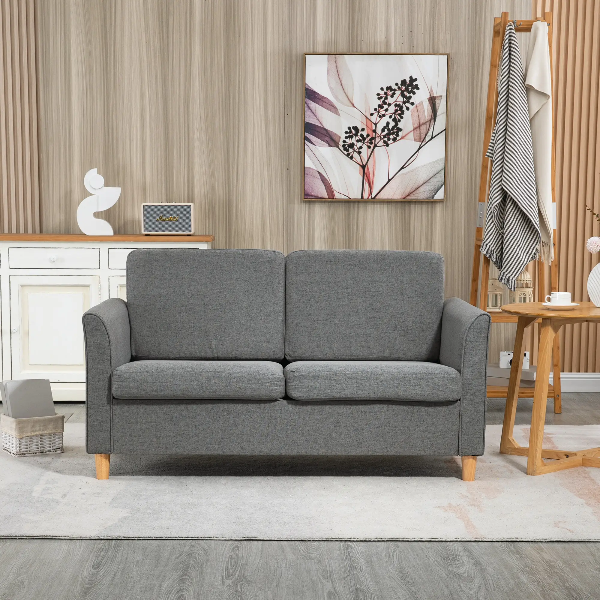2 Seater Linen Sofa 141 x 70 x 78cm - Grey - 10