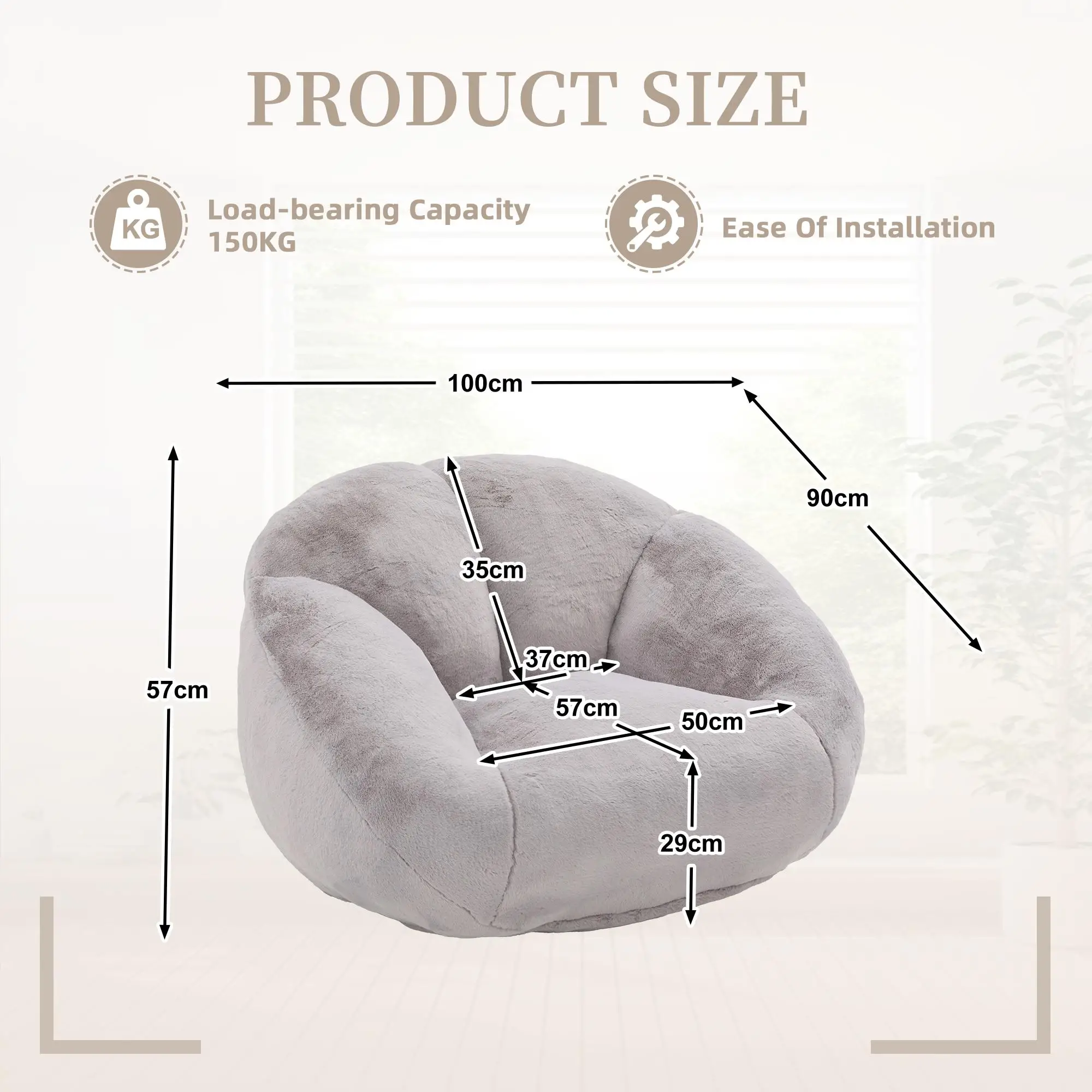 Corner Faux Fur Armchair 100 x 90 x 57cm - Light Grey - 3