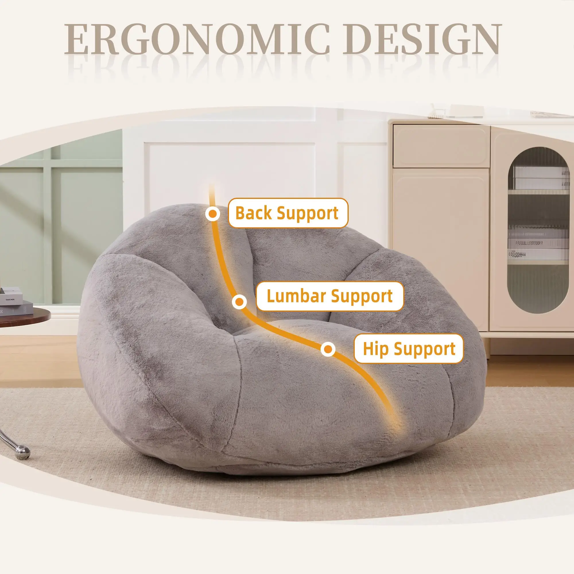 Corner Faux Fur Armchair 100 x 90 x 57cm - Light Grey - 4