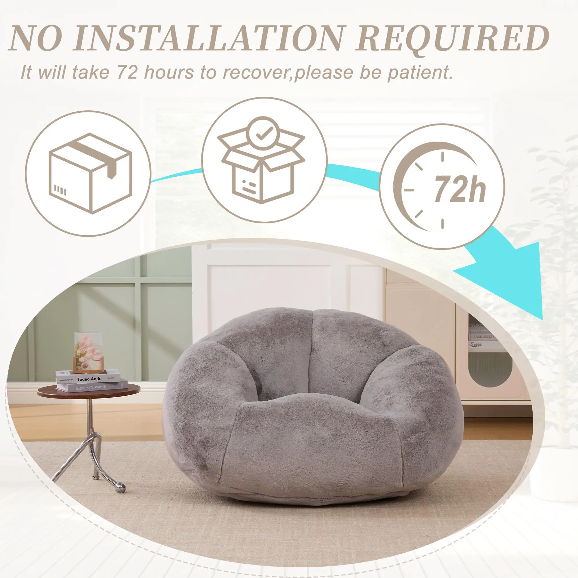 Corner Faux Fur Armchair 100 x 90 x 57cm - Light Grey - 5