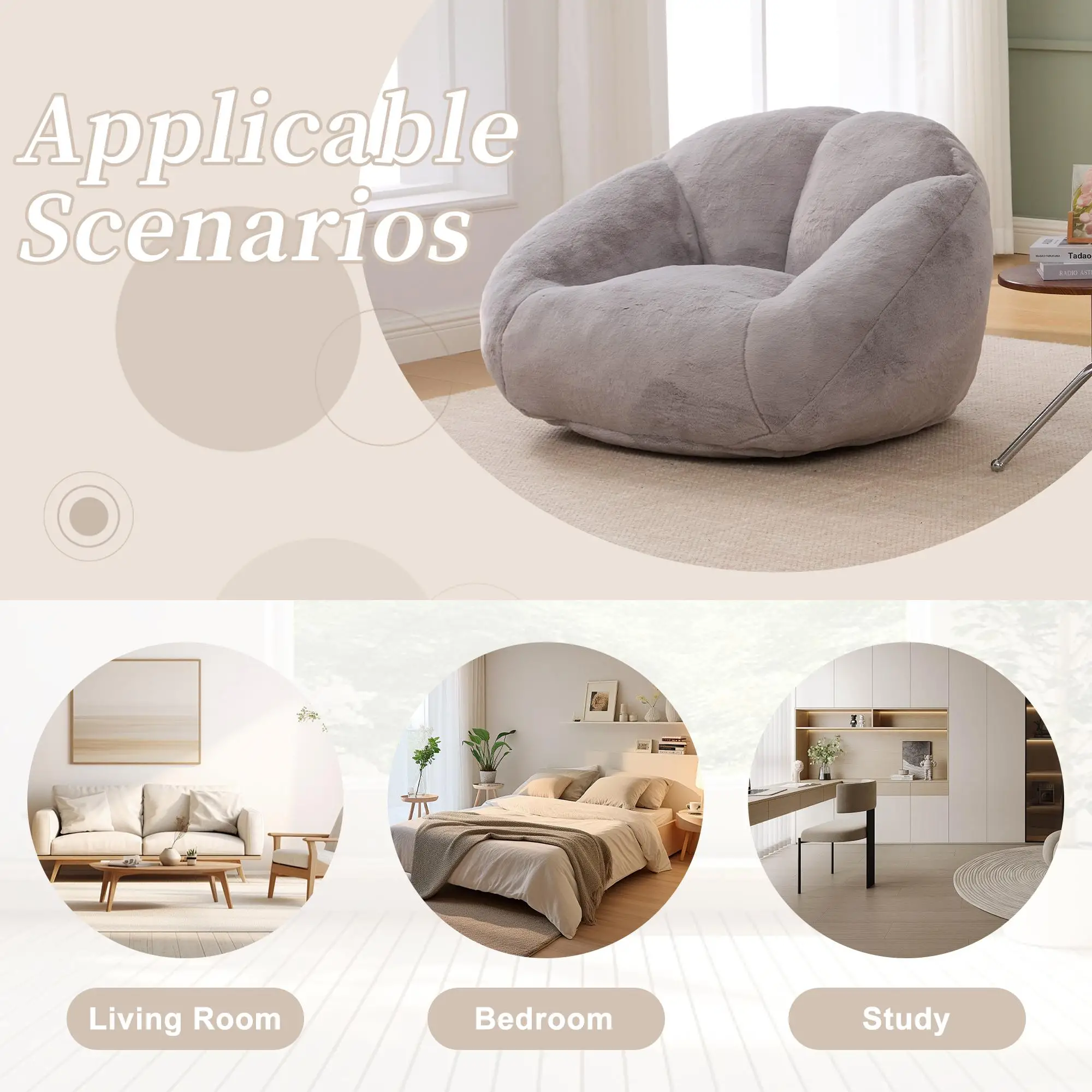 Corner Faux Fur Armchair 100 x 90 x 57cm - Light Grey - 6