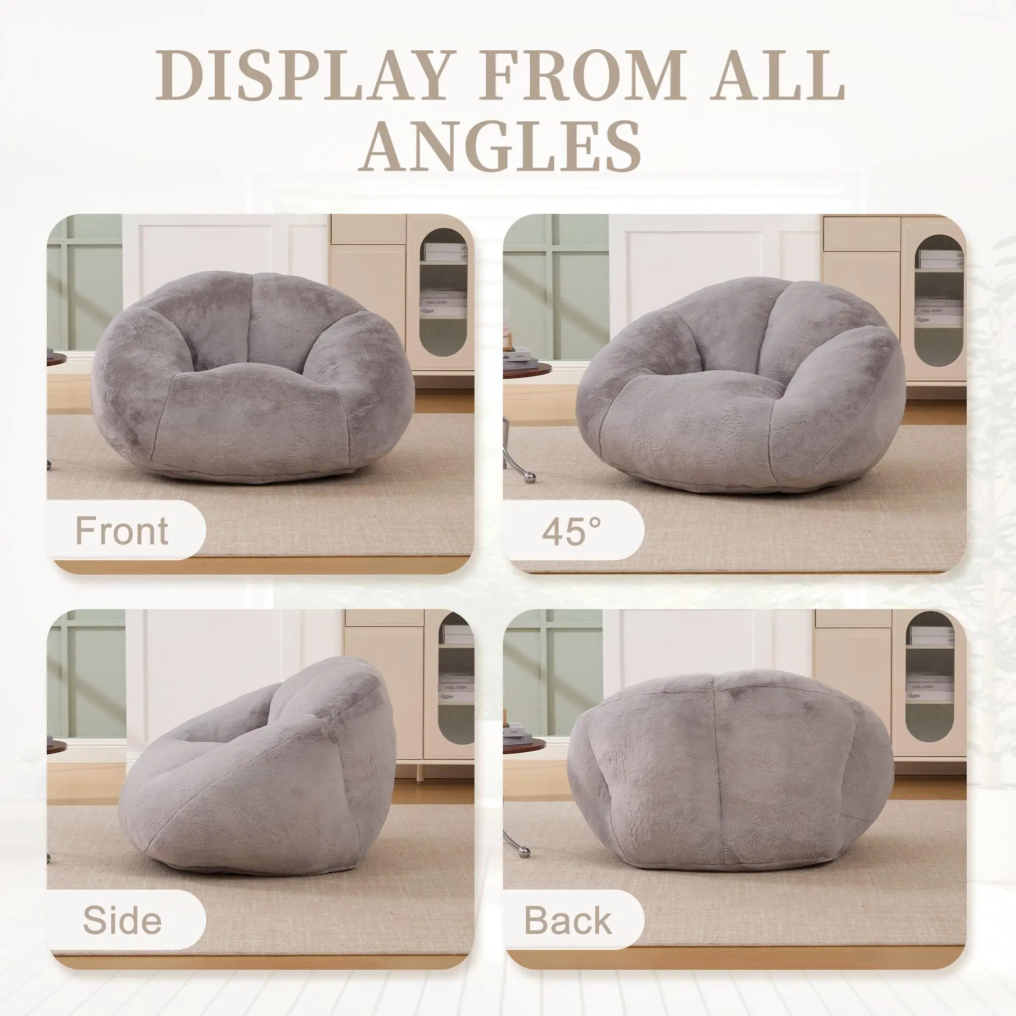 Corner Faux Fur Armchair 100 x 90 x 57cm - Light Grey - 7