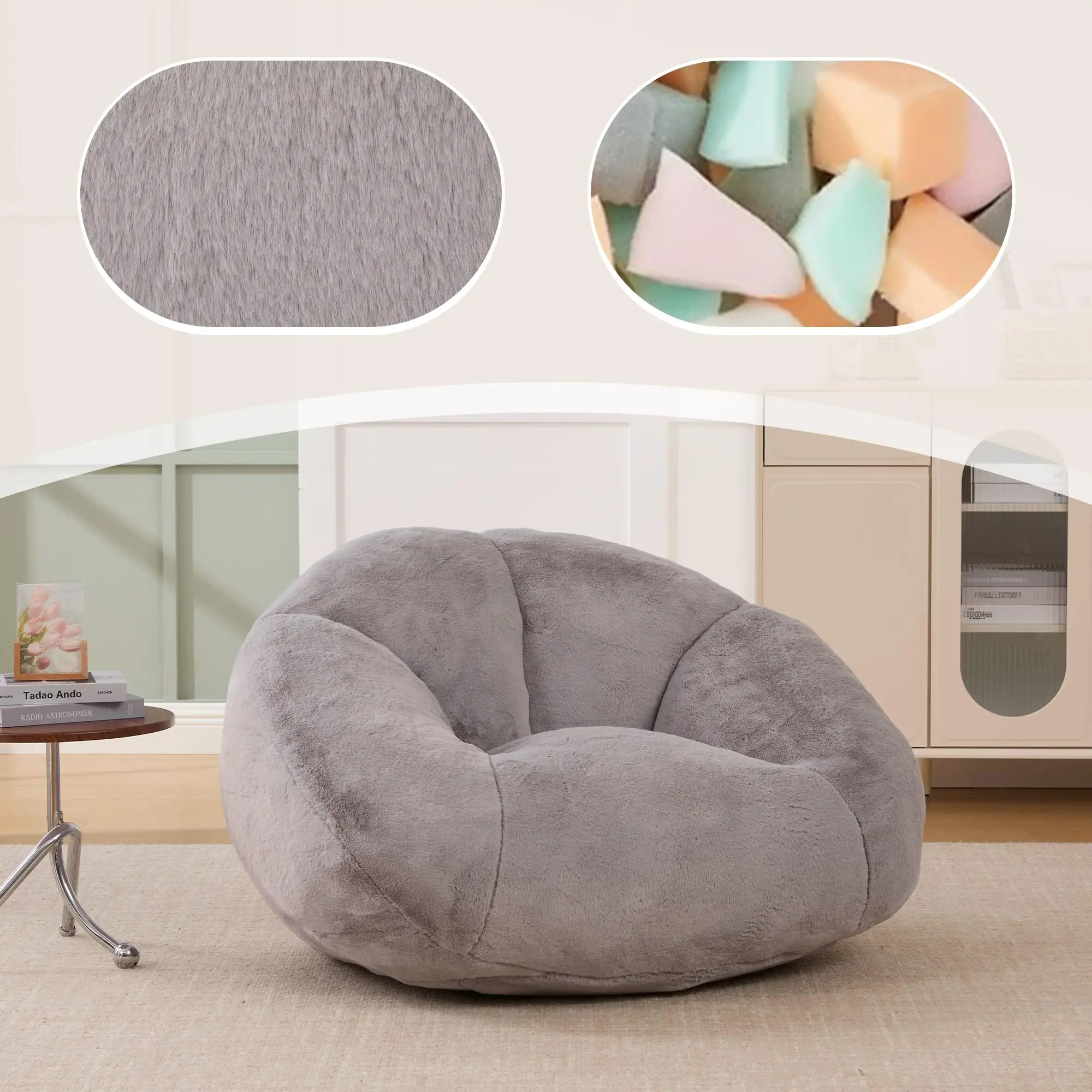 Corner Faux Fur Armchair 100 x 90 x 57cm - Light Grey - 9