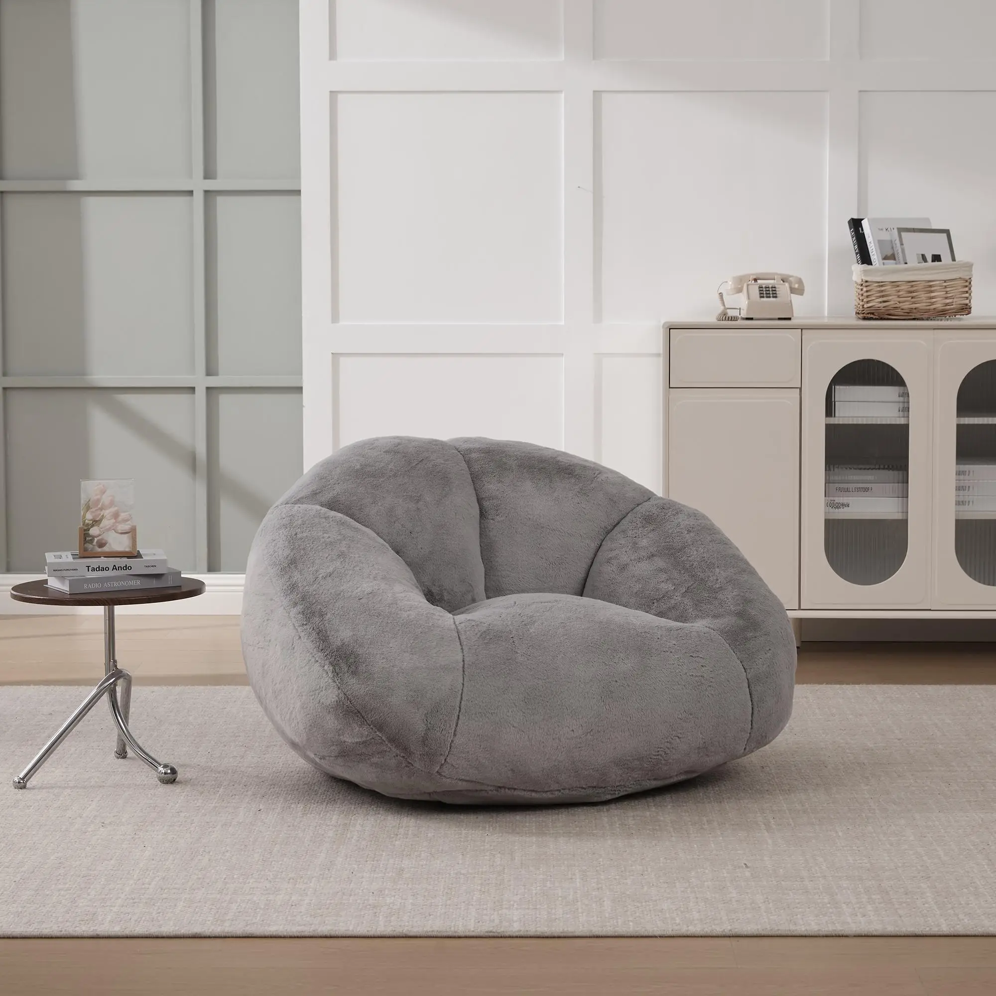 Corner Faux Fur Armchair 100 x 90 x 57cm - Light Grey - 10