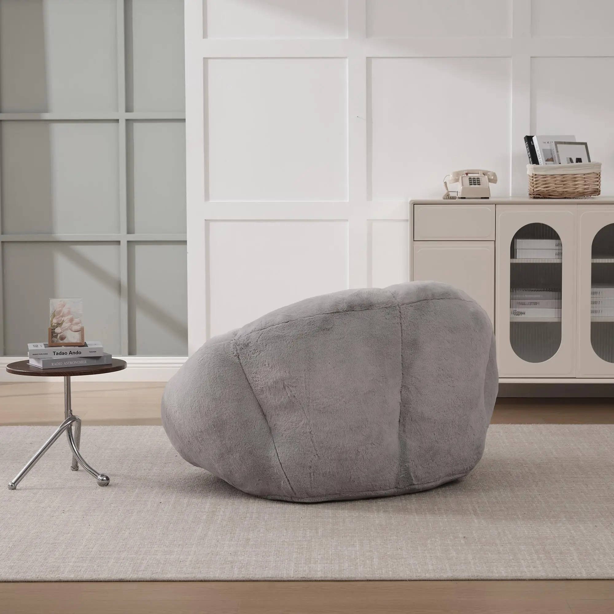 Corner Faux Fur Armchair 100 x 90 x 57cm - Light Grey - 11