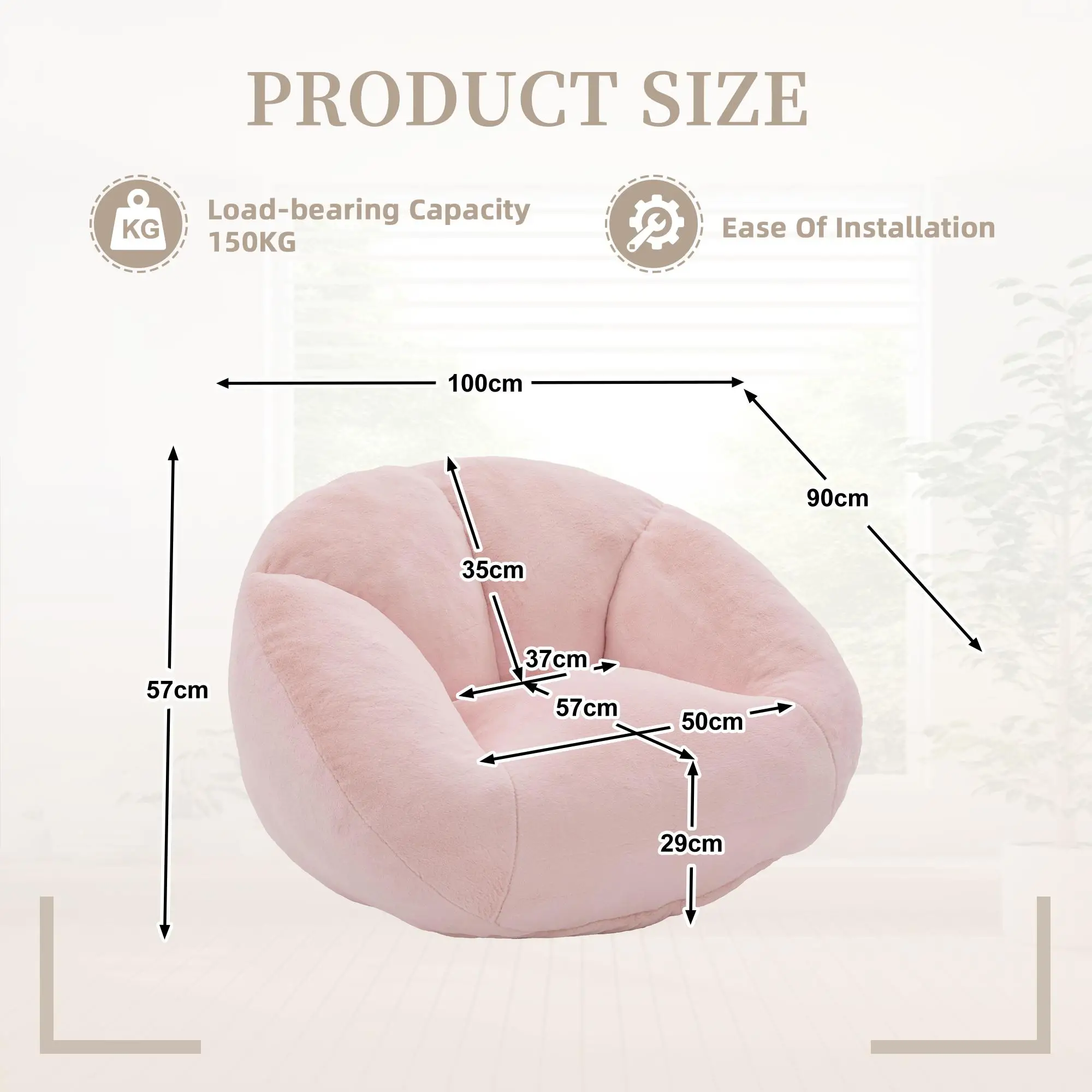 Corner Faux Fur Armchair 100 x 90 x 57cm - Pink - 3