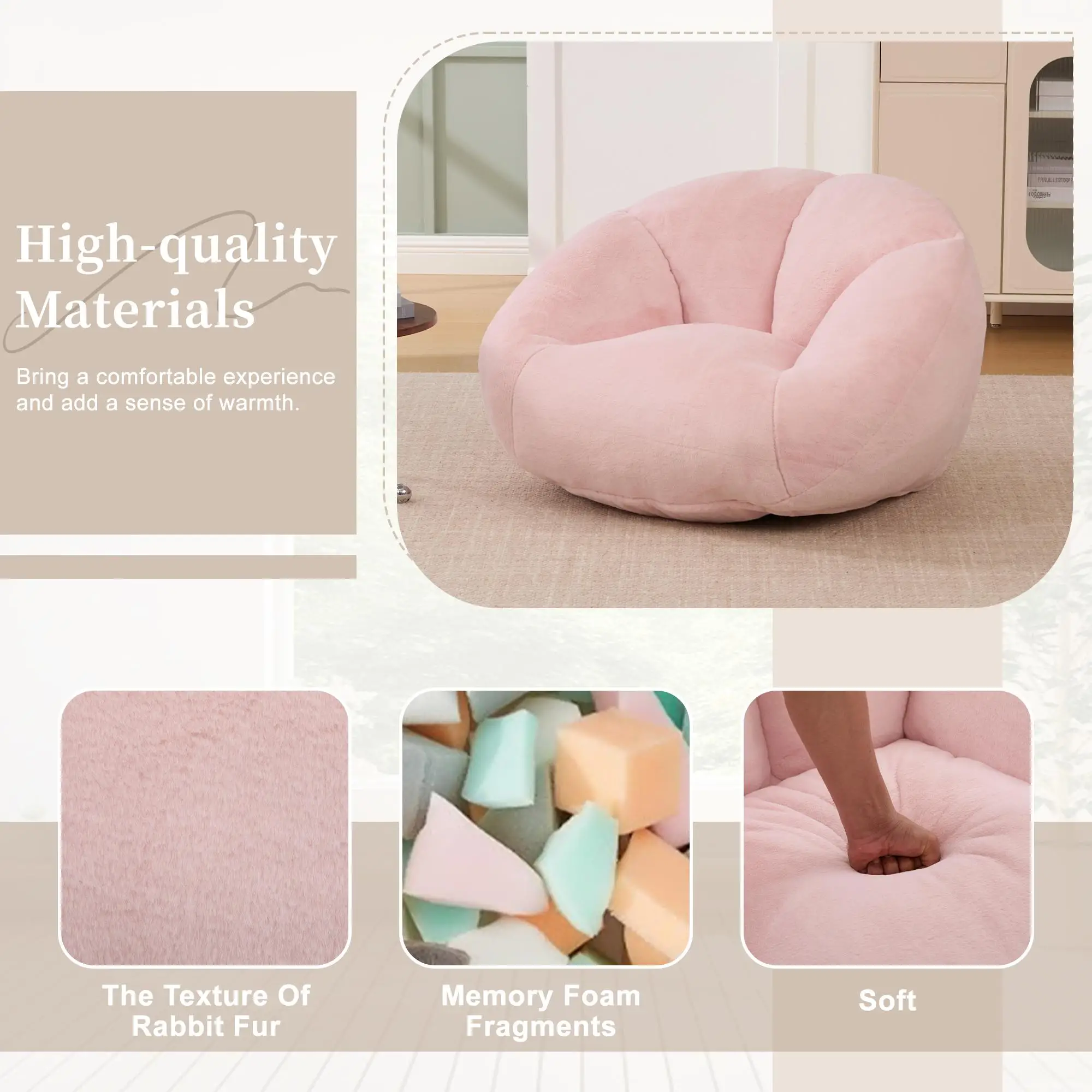 Corner Faux Fur Armchair 100 x 90 x 57cm - Pink - 5