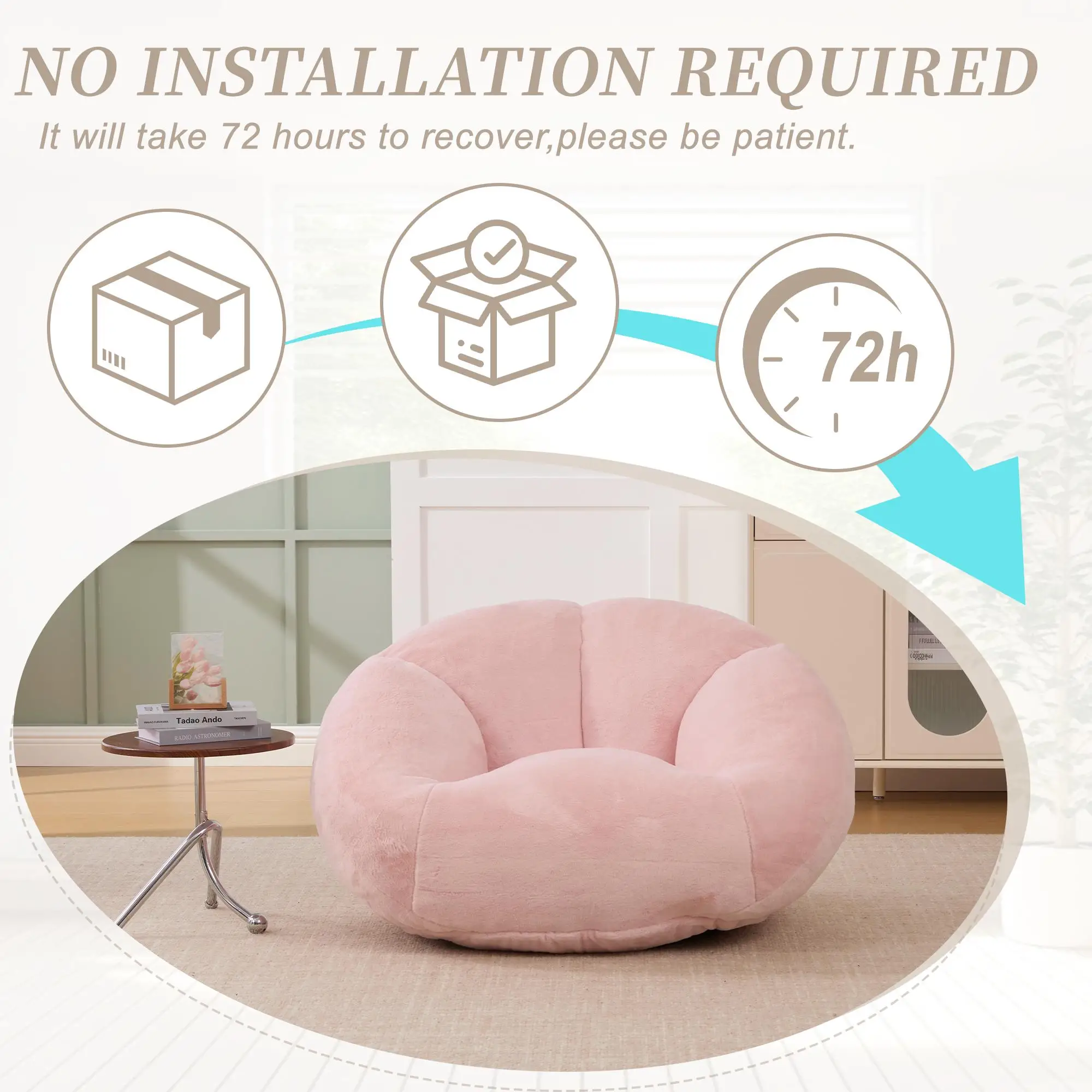 Corner Faux Fur Armchair 100 x 90 x 57cm - Pink - 7
