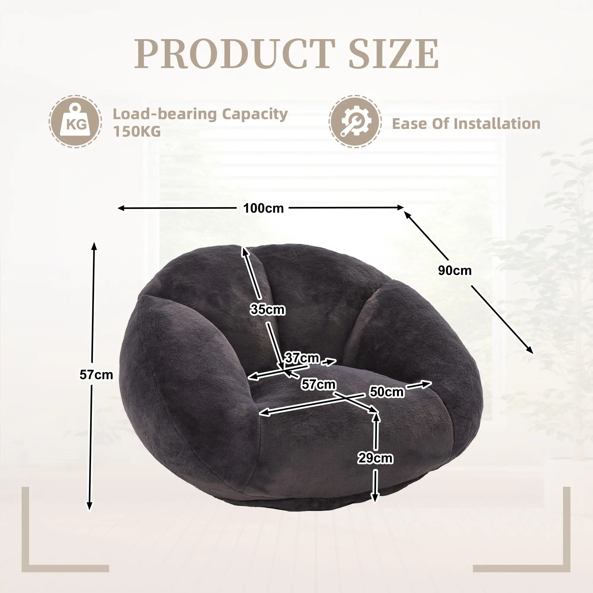 Corner Faux Fur Armchair 100 x 90 x 57cm - Carbon Black - 3