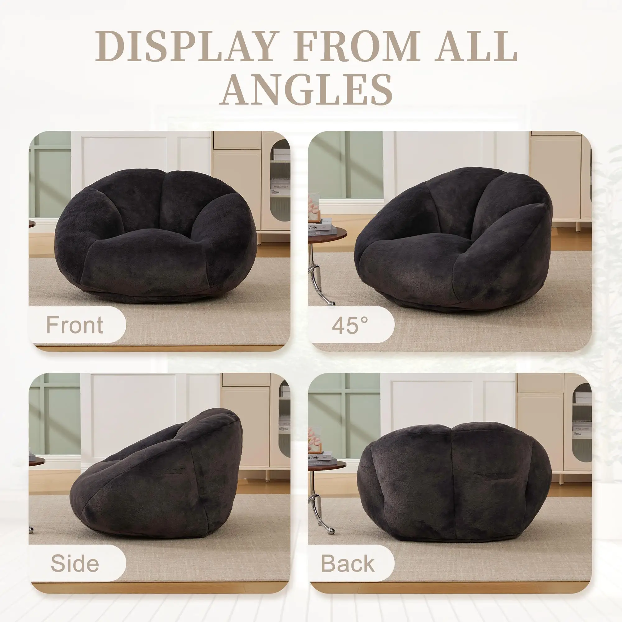 Corner Faux Fur Armchair 100 x 90 x 57cm - Carbon Black - 4