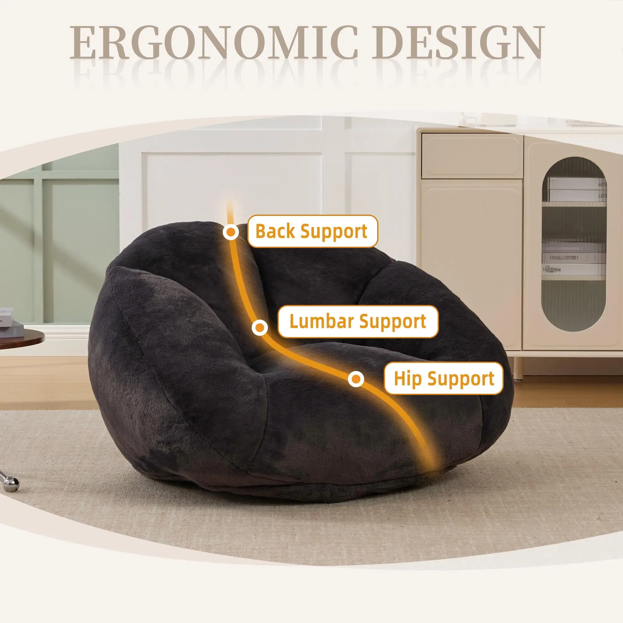 Corner Faux Fur Armchair 100 x 90 x 57cm - Carbon Black - 6